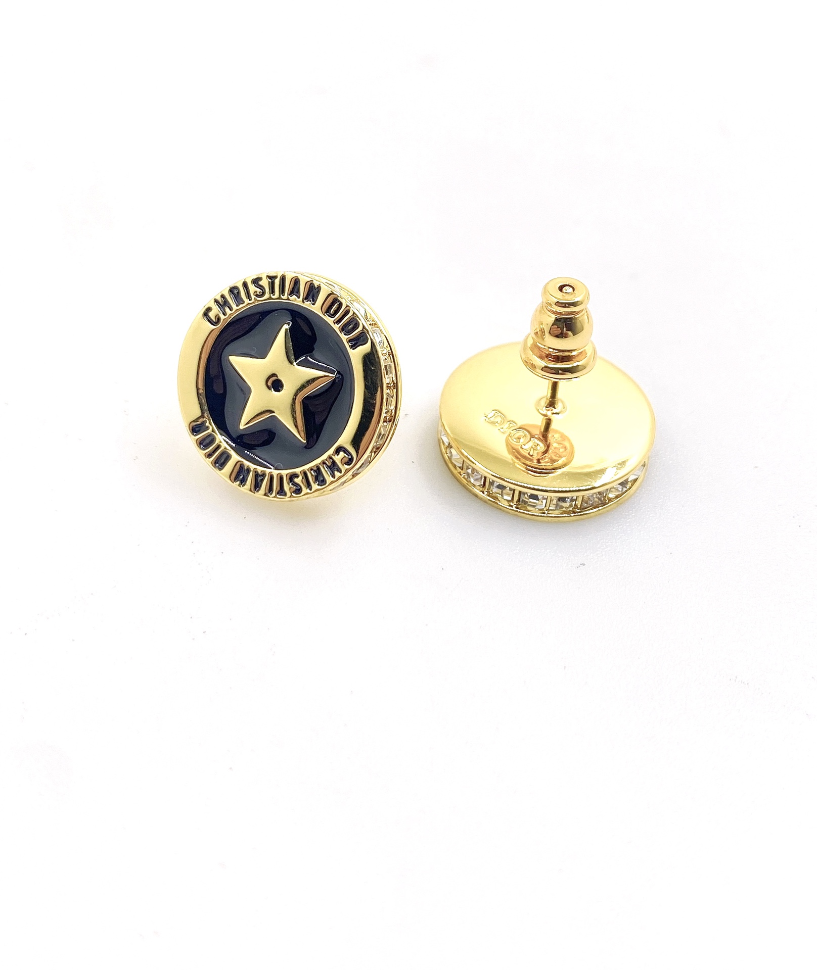 Dior Black Round Alphabet & Star Studs