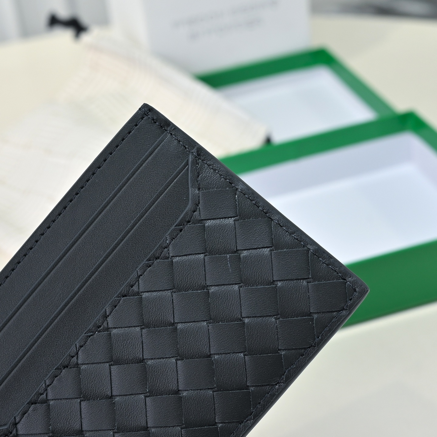 Bottega Veneta Card holder in Black Intreccio Leather