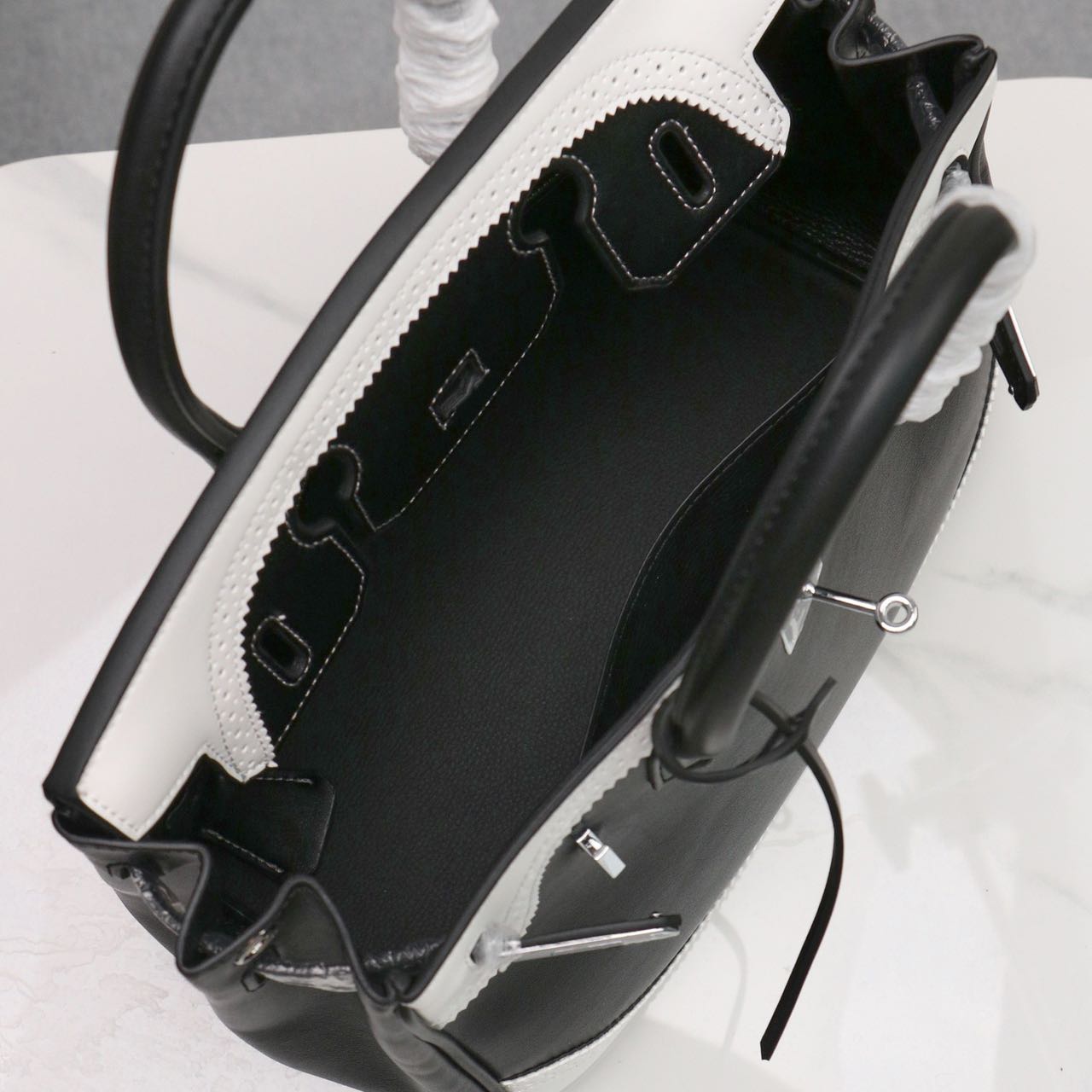 Hermes Birkin lace-trimmed platinum bag