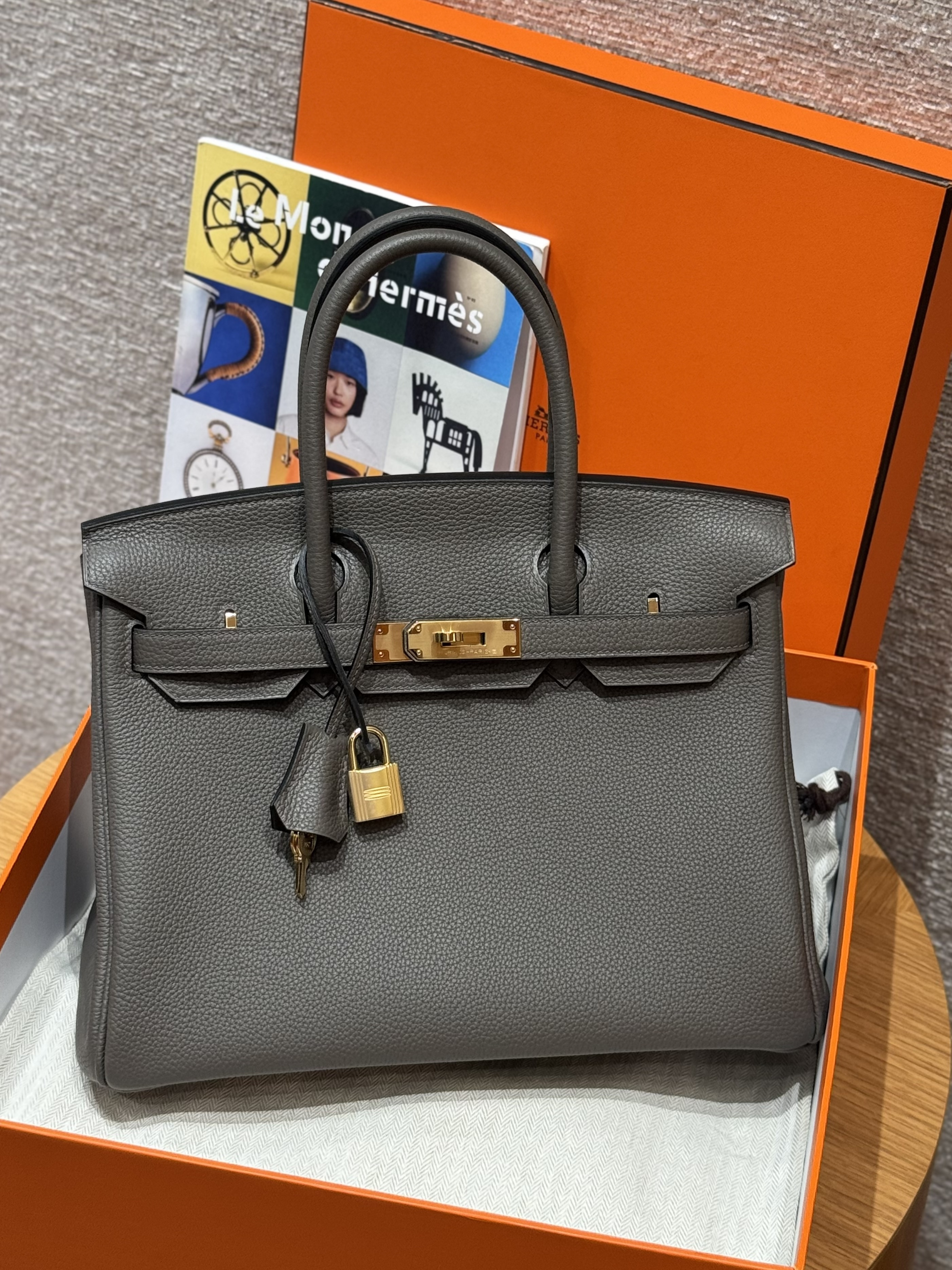 Hermes Etain Togo Birkin 30 Bag