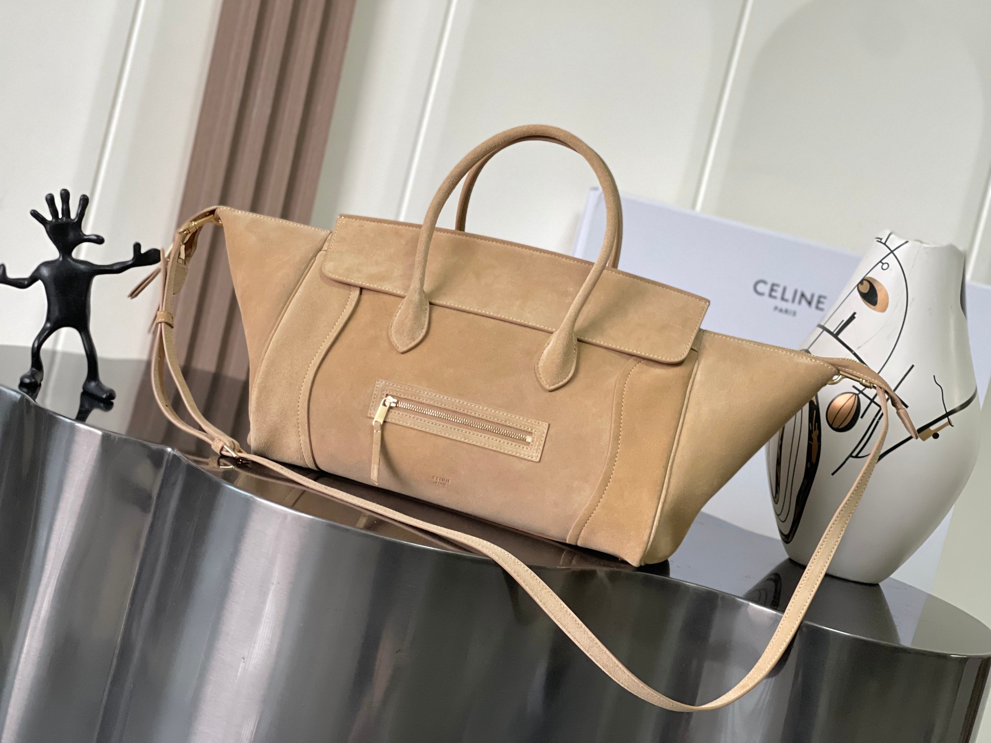 Celine Medium Luggage in Suede-Beige