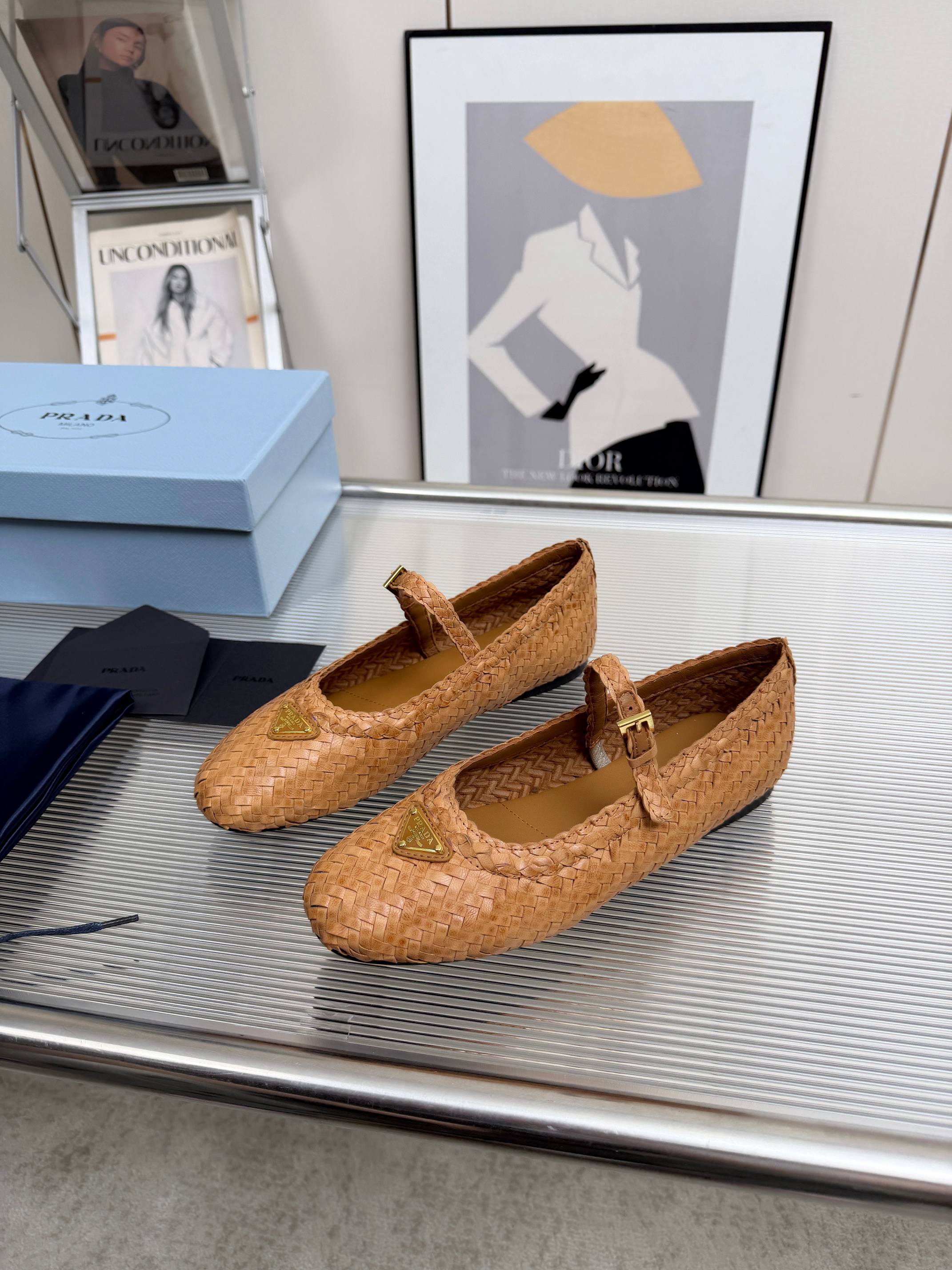 Prada Leather Woven ballerinas