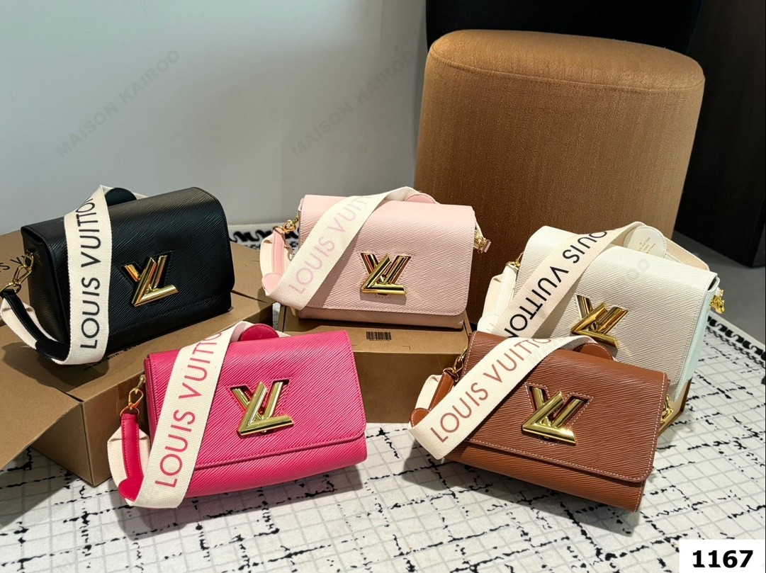 Louis Vuitton LV Twist Lock MM Epi Leather Gold Logo Woven Wide Tone Strap Shoulder Bag - KAIROO