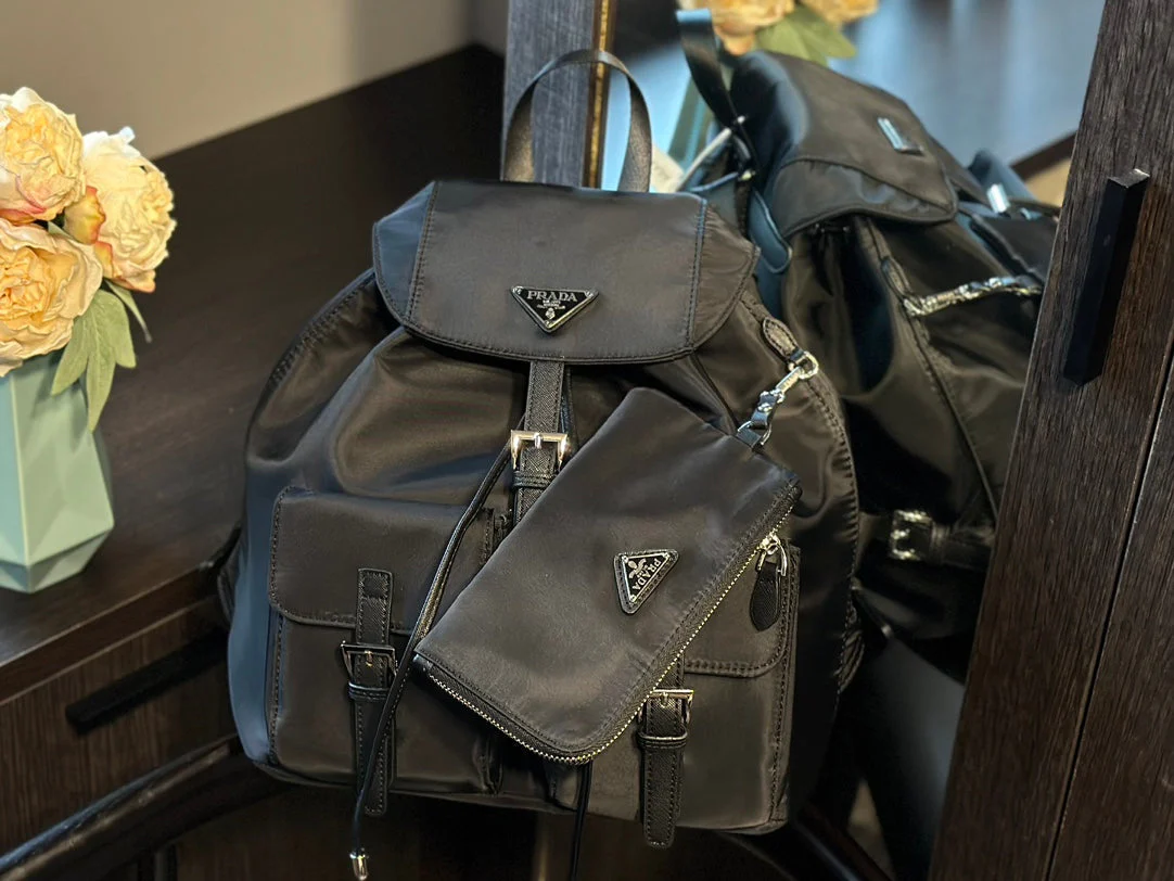 Prada DUMA 32 BACKPACK IN BLACK RE-NYLON