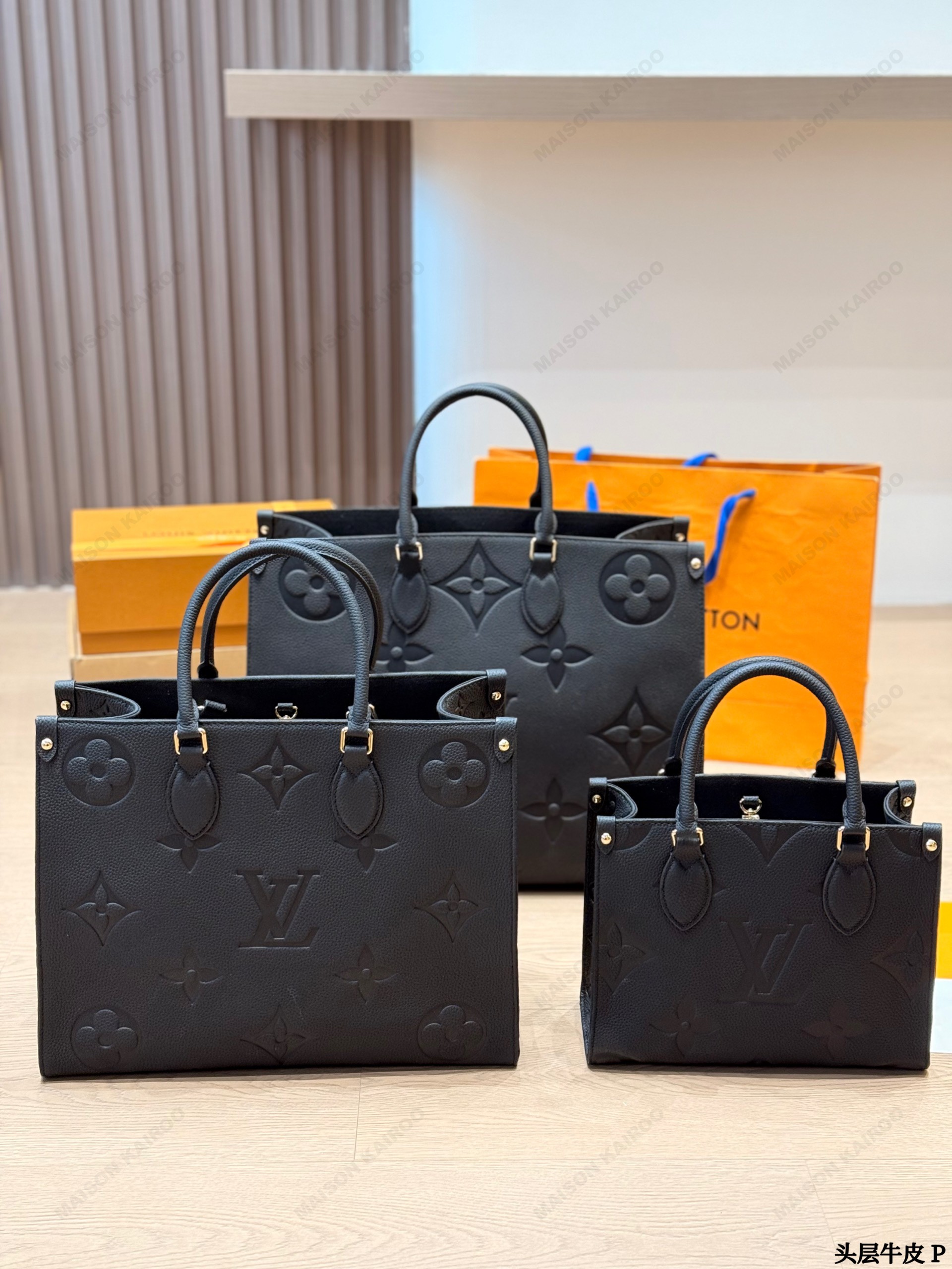 Louis Vuitton LV OnTheGo BB/PM/MM/GM Black Grained Monogram Empreinte Leather Tote Top Handle Bag - KAIROO