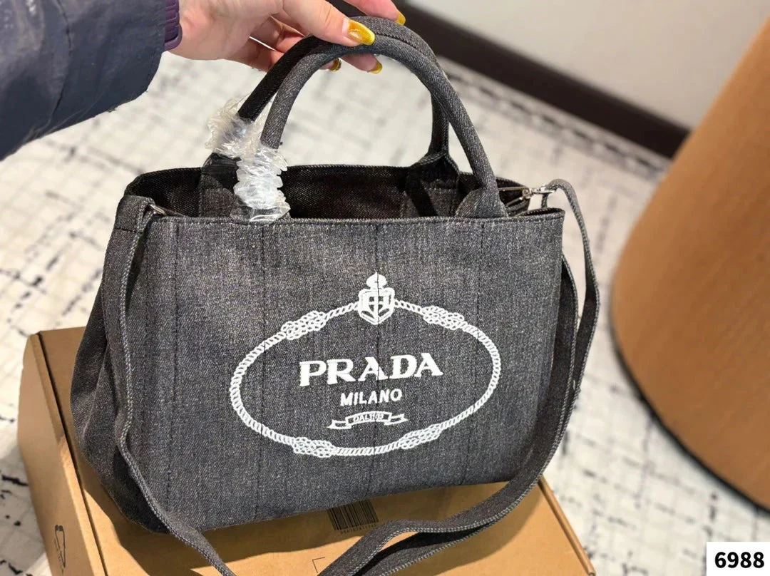 Prada CANAPA TOTE BAG 30 IN GREY DENIM
