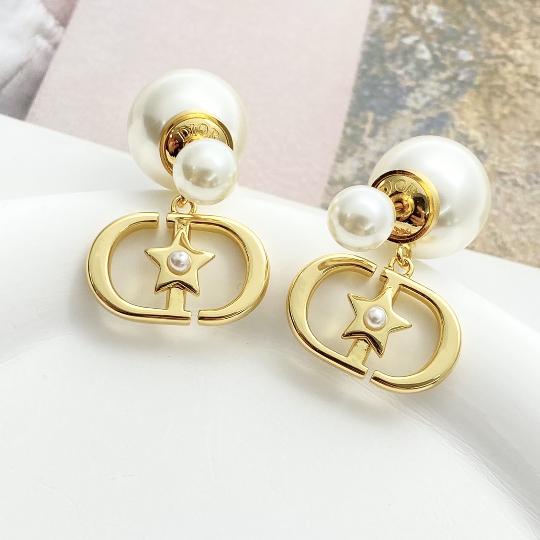 Dior Gold CD Mini Pearl Dual Sphere Studs