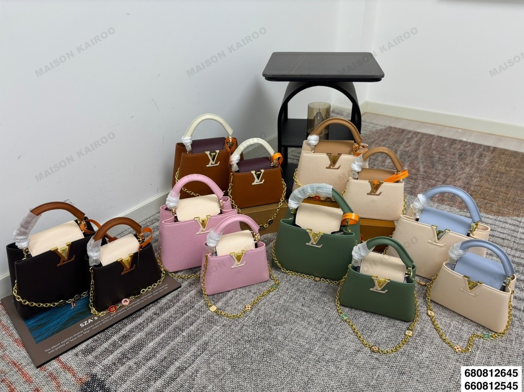 Louis Vuitton LV Capucines BB/Mini Colorblock Grain Taurillon Leather Covered Logo Top Handle Bag - KAIROO