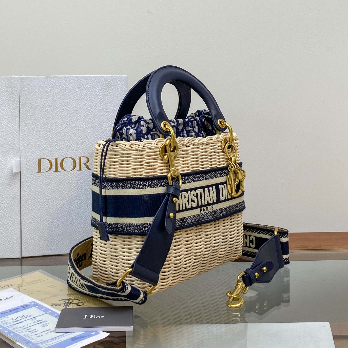 Medium Lady Dior Bag in Natural Wicker and leather