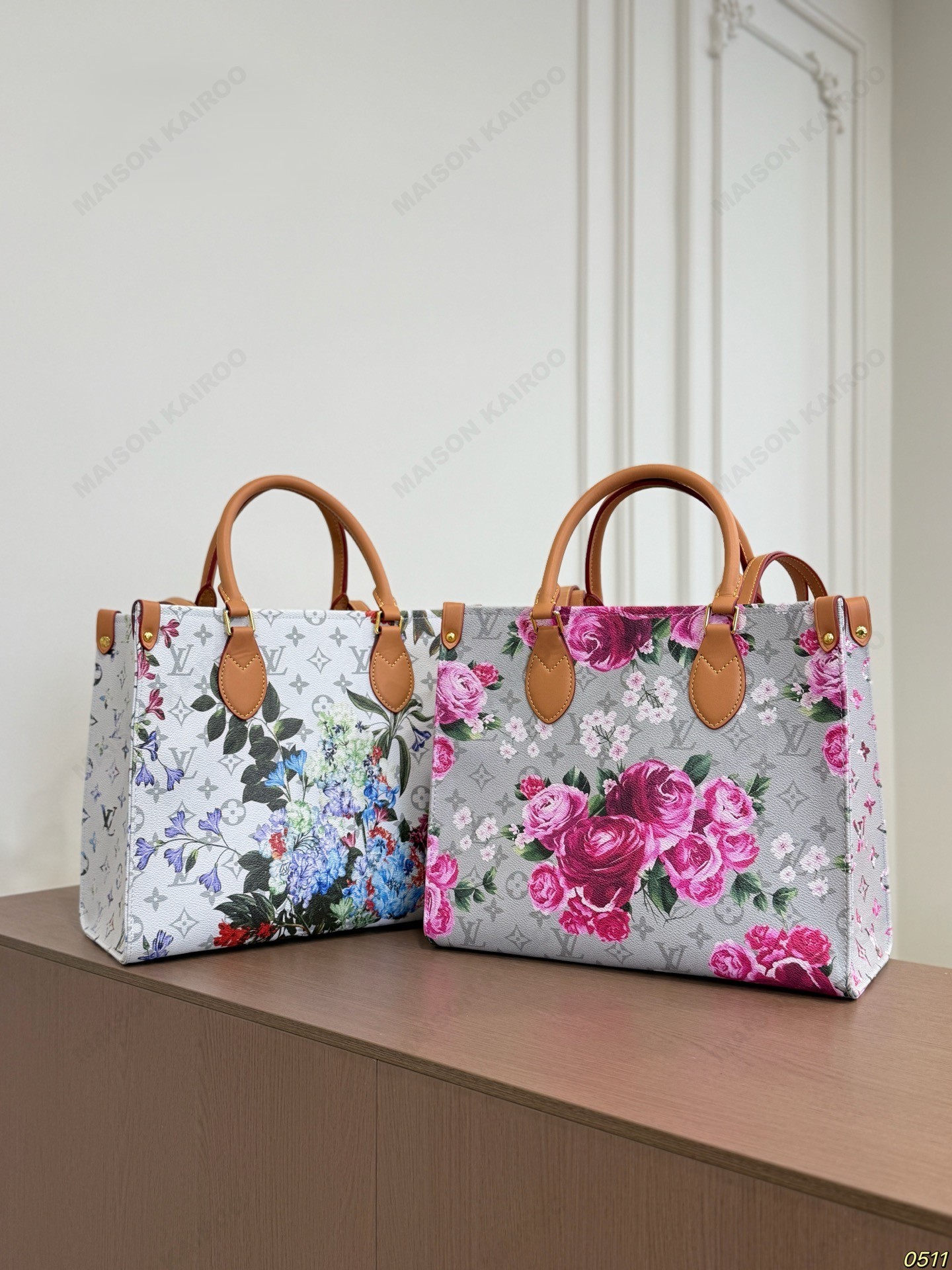 Louis Vuitton LV OnTheGo MM Monogram Multicolor Hydrangea & Rose Garden Floral Top Handle Tote Bag - KAIROO