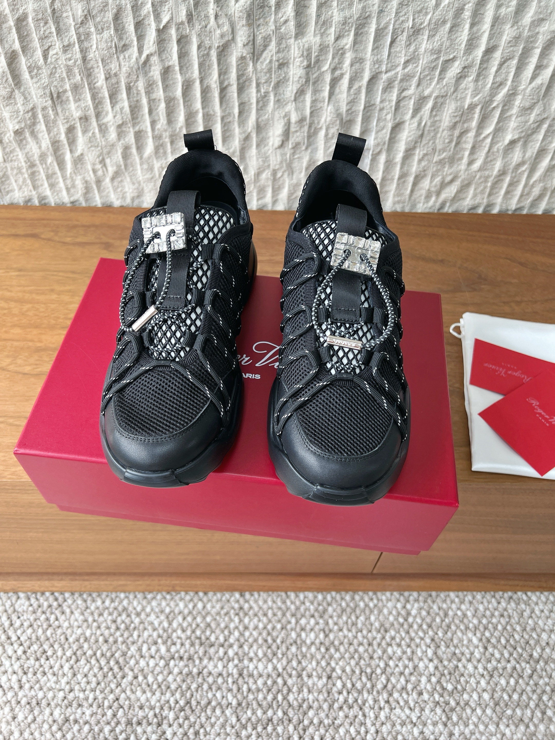 Roger Vivier Rhinestone square buckle elastic platform Sneaker