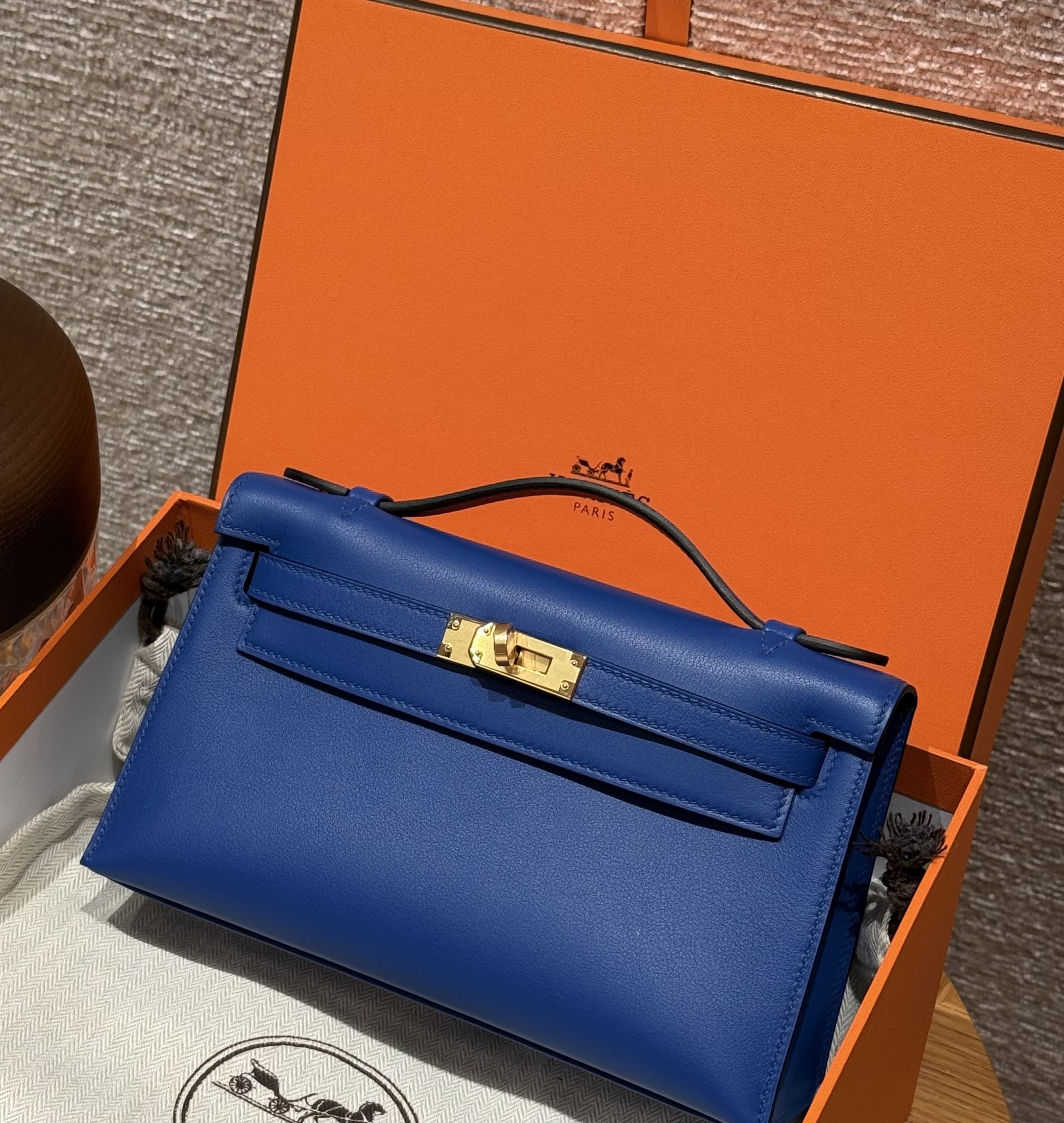 Hermes Blue Electric Swift Kelly Pochette