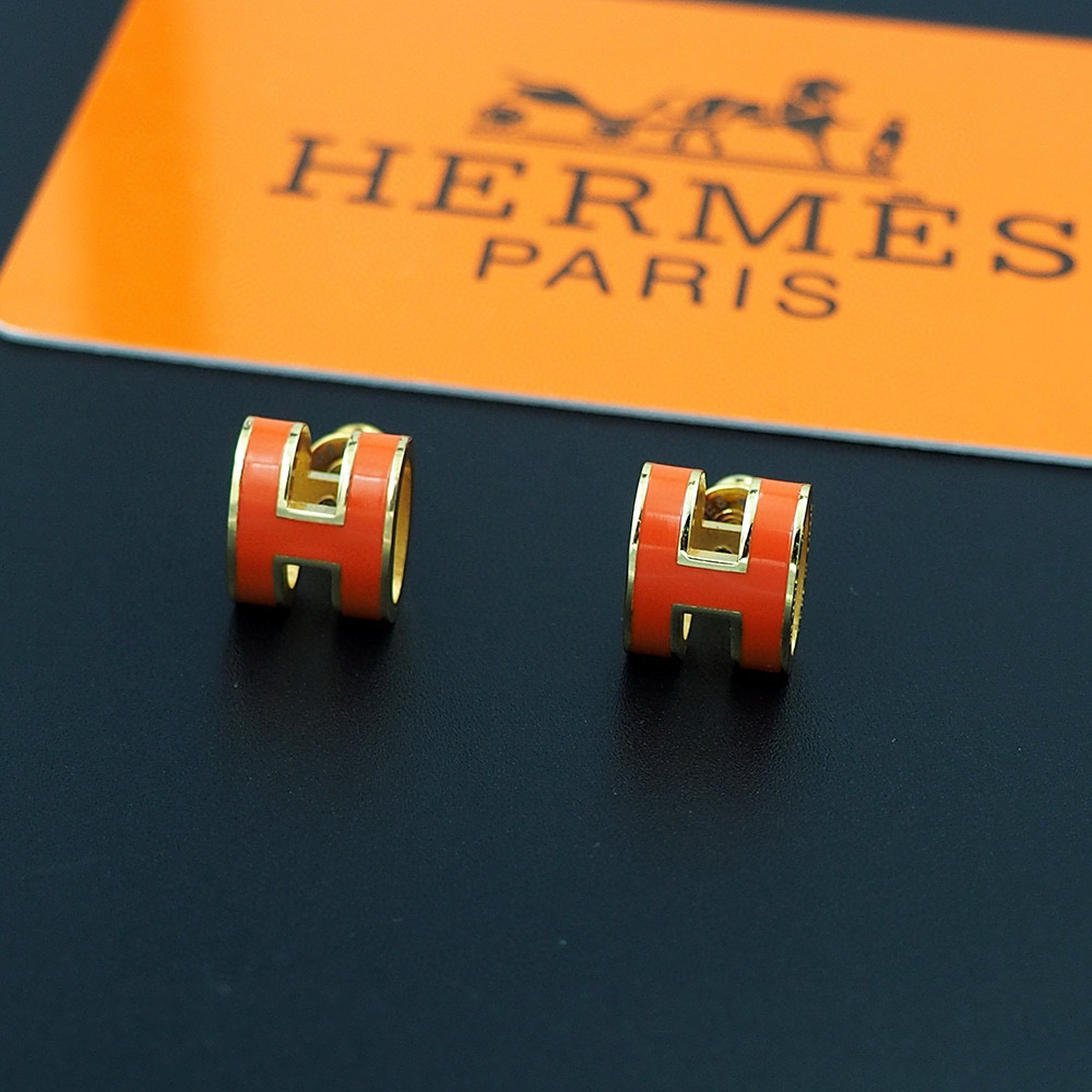 Hermes Orange H Earrings