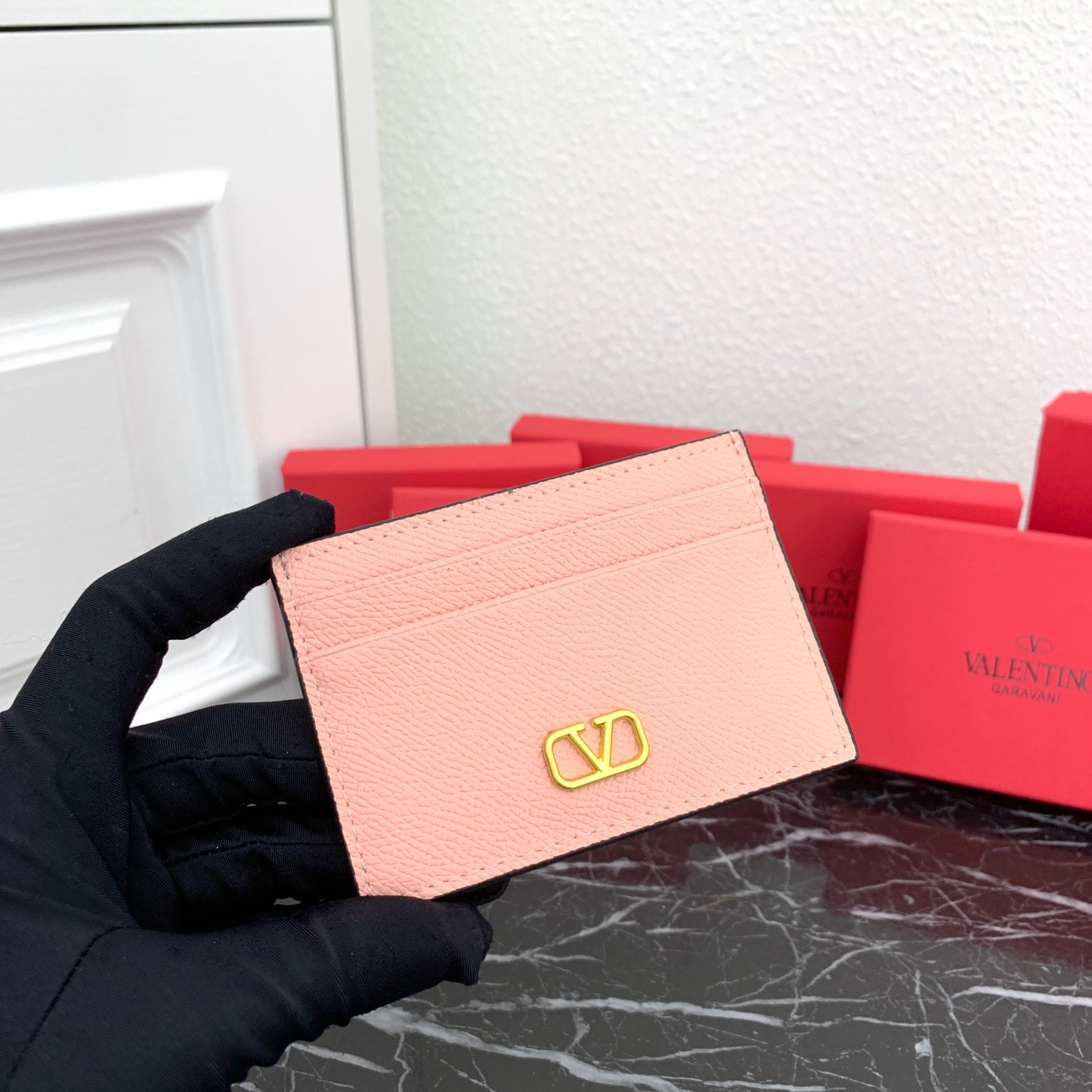 Valentino VLogo Signature Grained Leather Flat Cardholder Wallets - KAIROO
