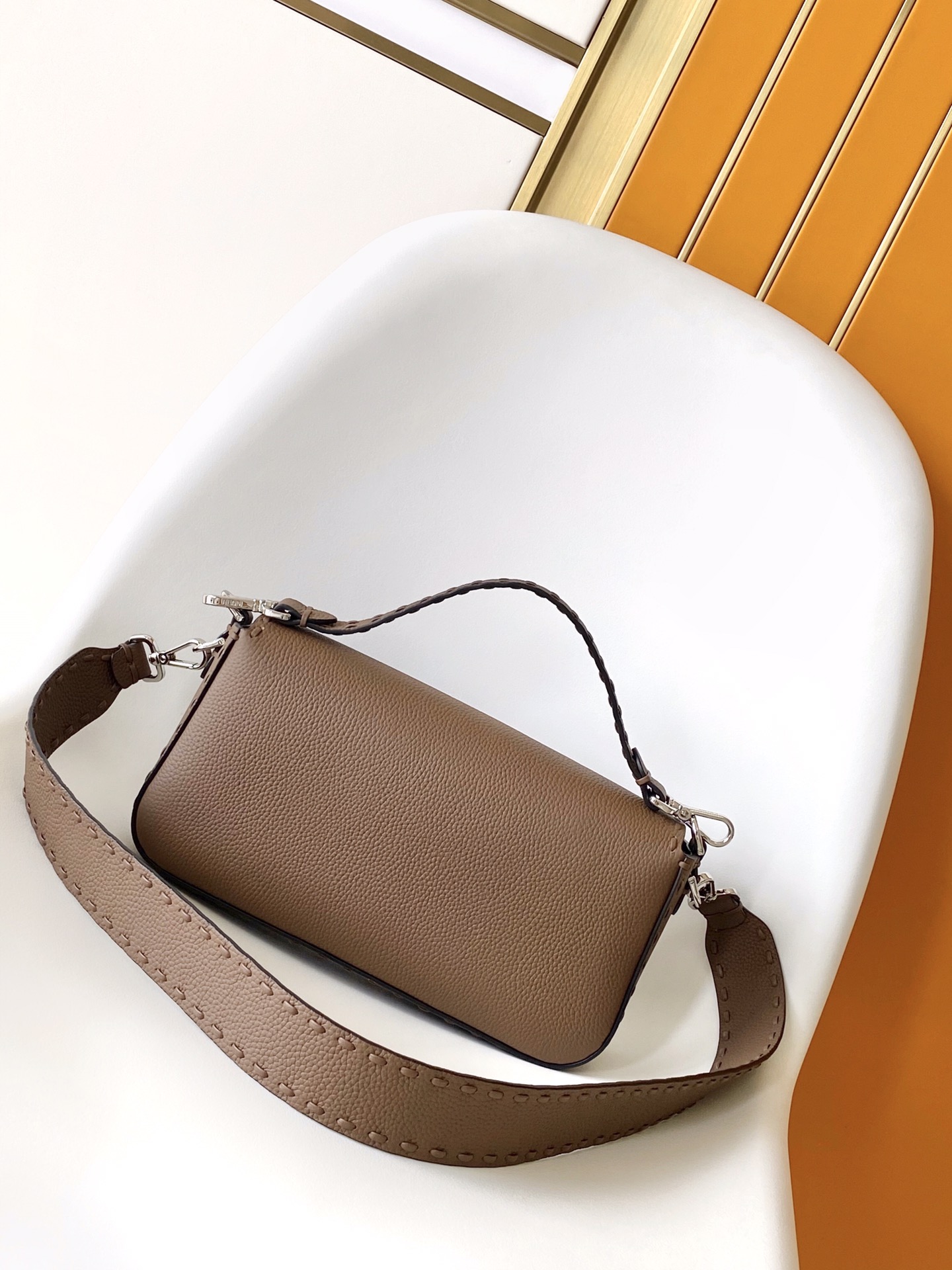 Fendi Medium Selleria Baguette Leather Bag-Brown