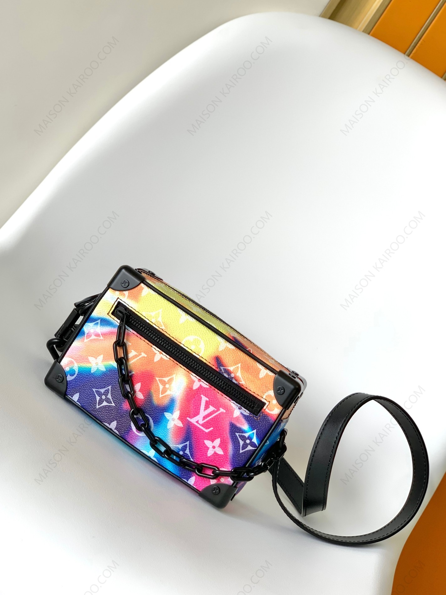 Louis Vuitton LV Mini Soft Trunk Rainbow Gradient Sunset Monogram Canvas Black Chain Crossbody Bag - KAIROO