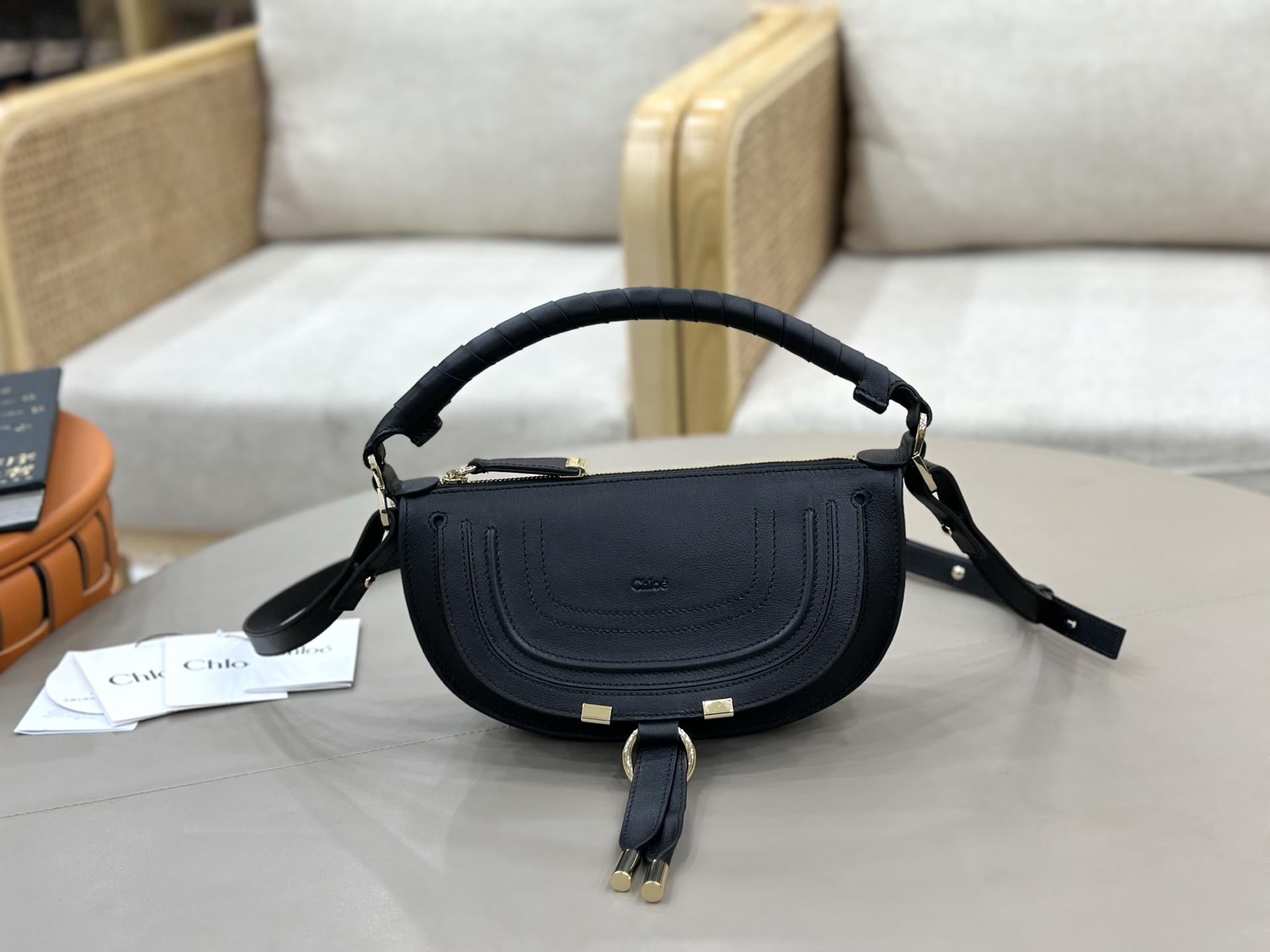 Chloe Mini Marcie Shoulder Bag in Smooth Calfskin-Black