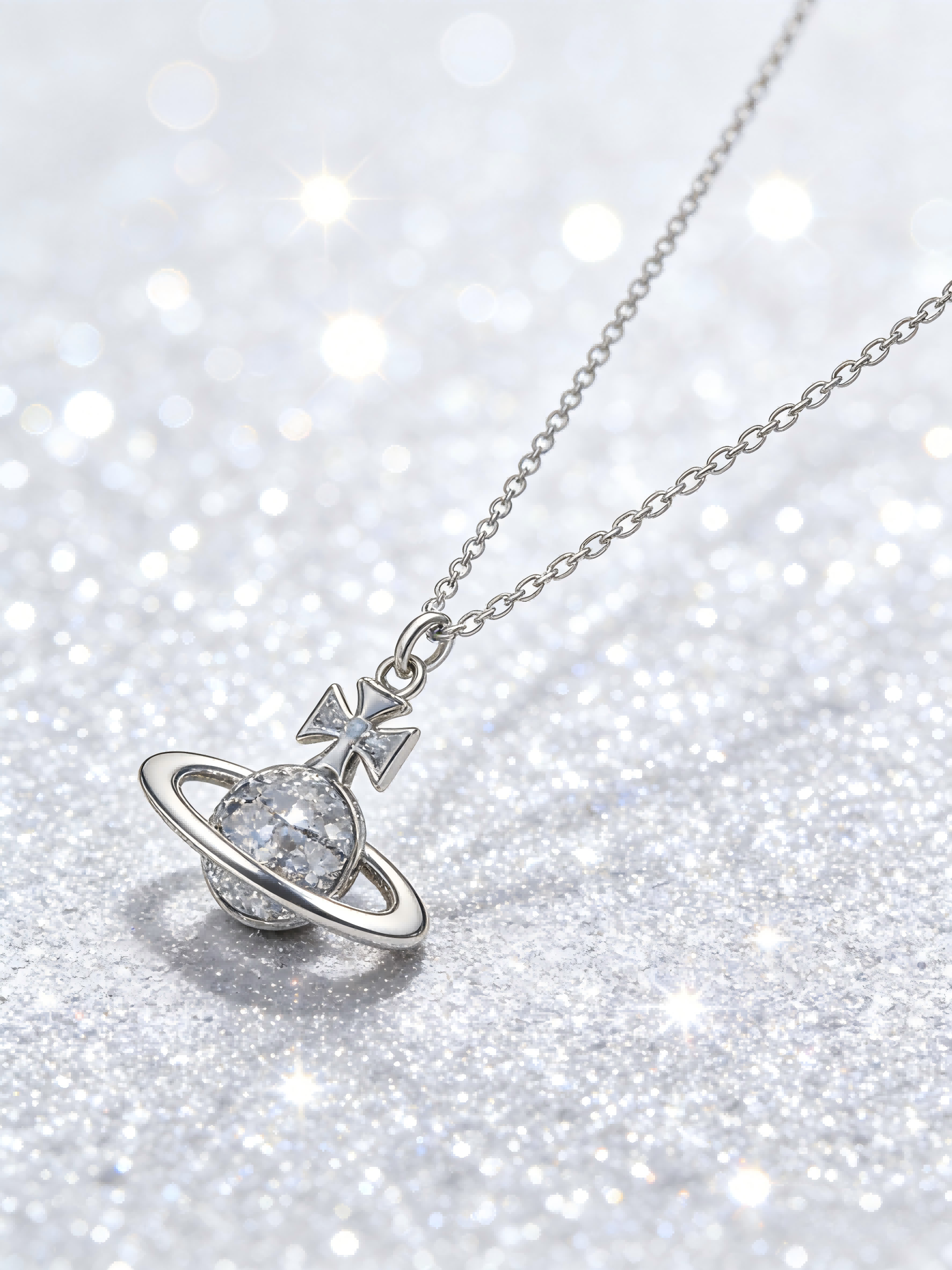 2026 New Silver-Tone Blue Crystal Orb Necklace, Dainty Saturn Design, Minimalist Luxury Jewelry for Daily Wear