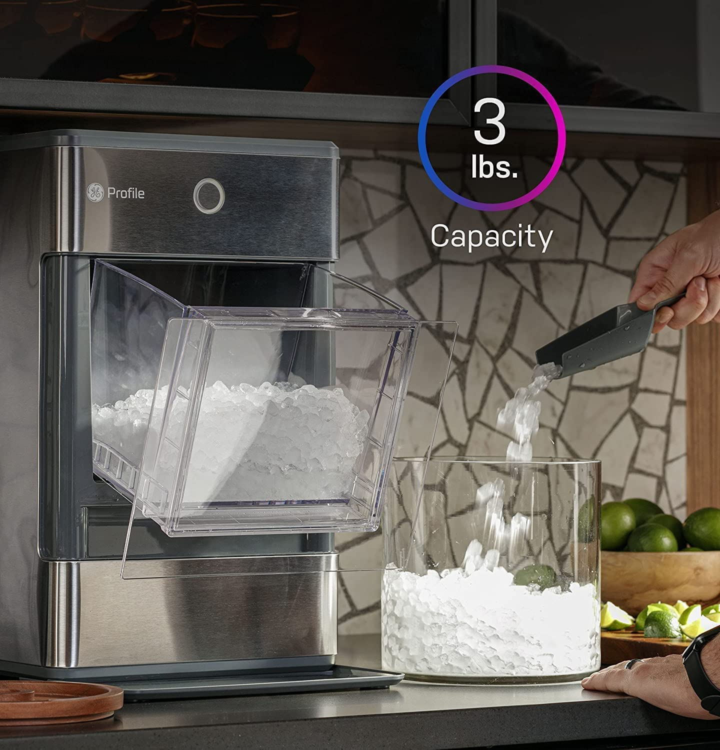 GE Profile Opal | Countertop Nugget Ice Maker with Side Tank | Portable Ice Machine Makes up to 24 lbs. of Ice Per Day | Stainless Steel Finish