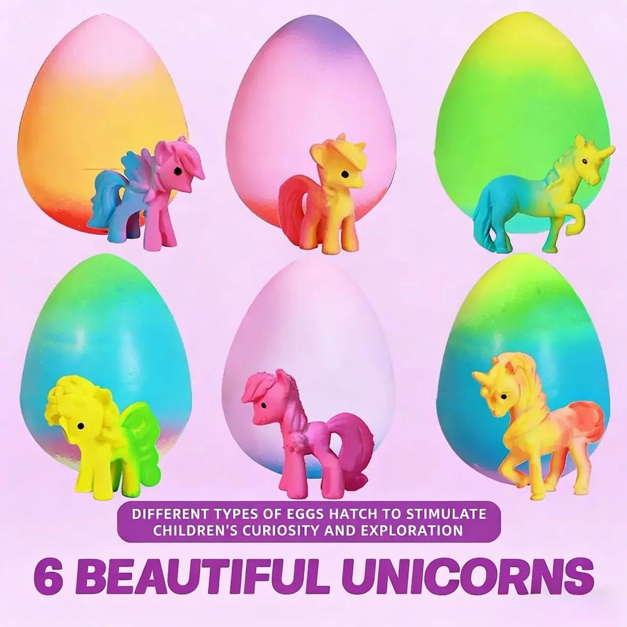 6-Pack Magic Unicorn Hatching Eggs - Rainbow Water Growing Toys (Grows up to 600%) - Easter Basket Stuffers & Surprise Party Favors for Kids 3+