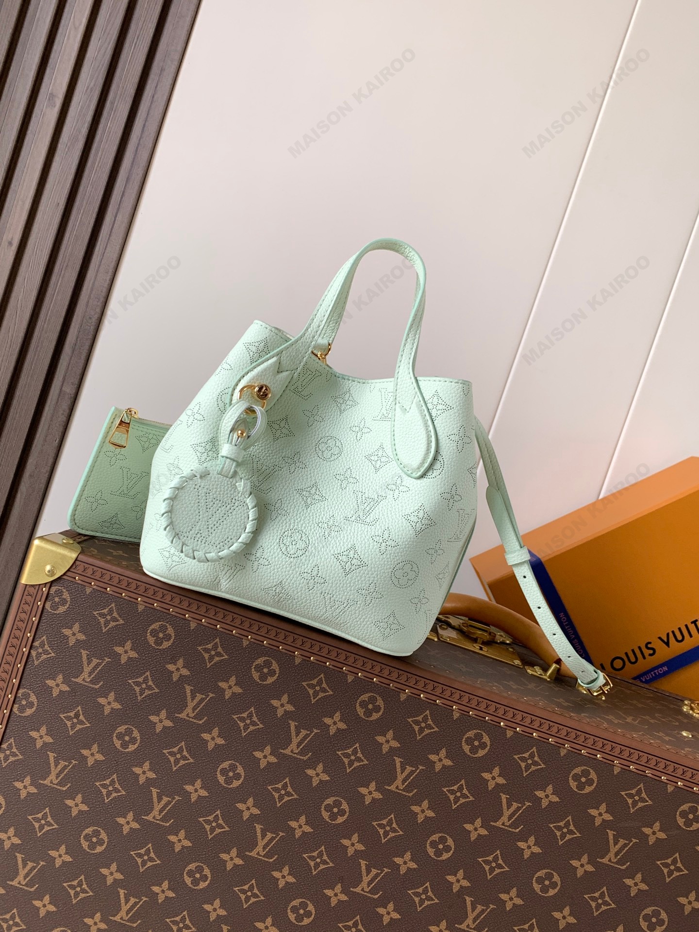 【10A】Louis Vuitton LV Mahina Blossom PM Mint Green Dense Perforated Monogram Leather Basket Handle Tote Bag - KAIROO