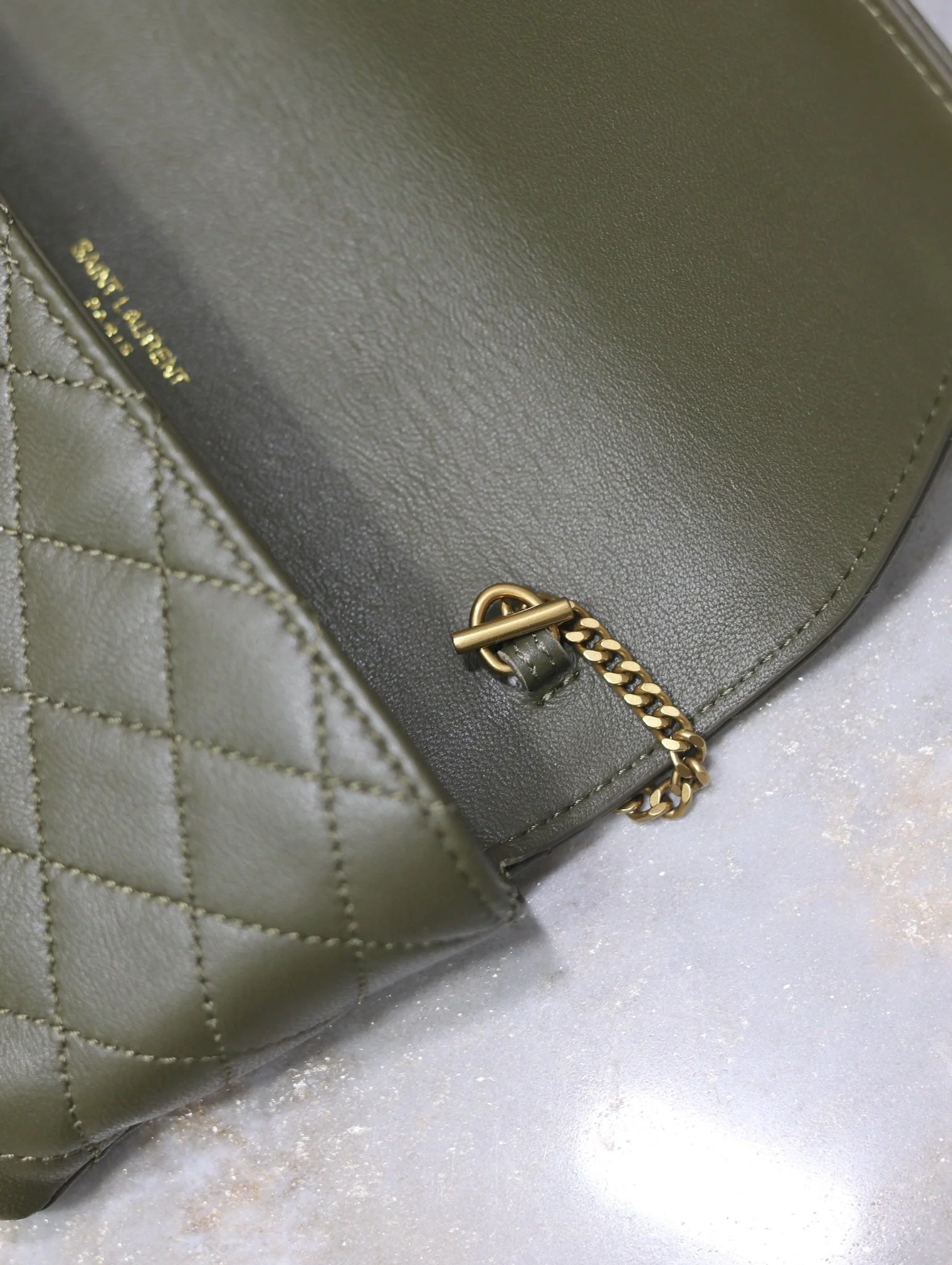 Saint Laurent YSL Gaby Phone Bag 19cm Olive Green Quilted Leather