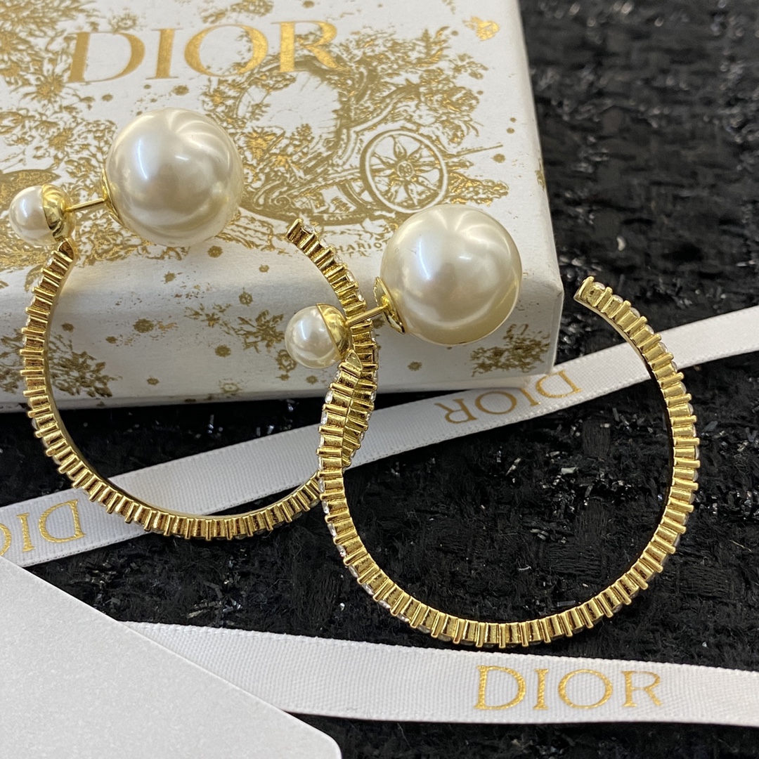 Dior CD Pearl Hoop Earrings