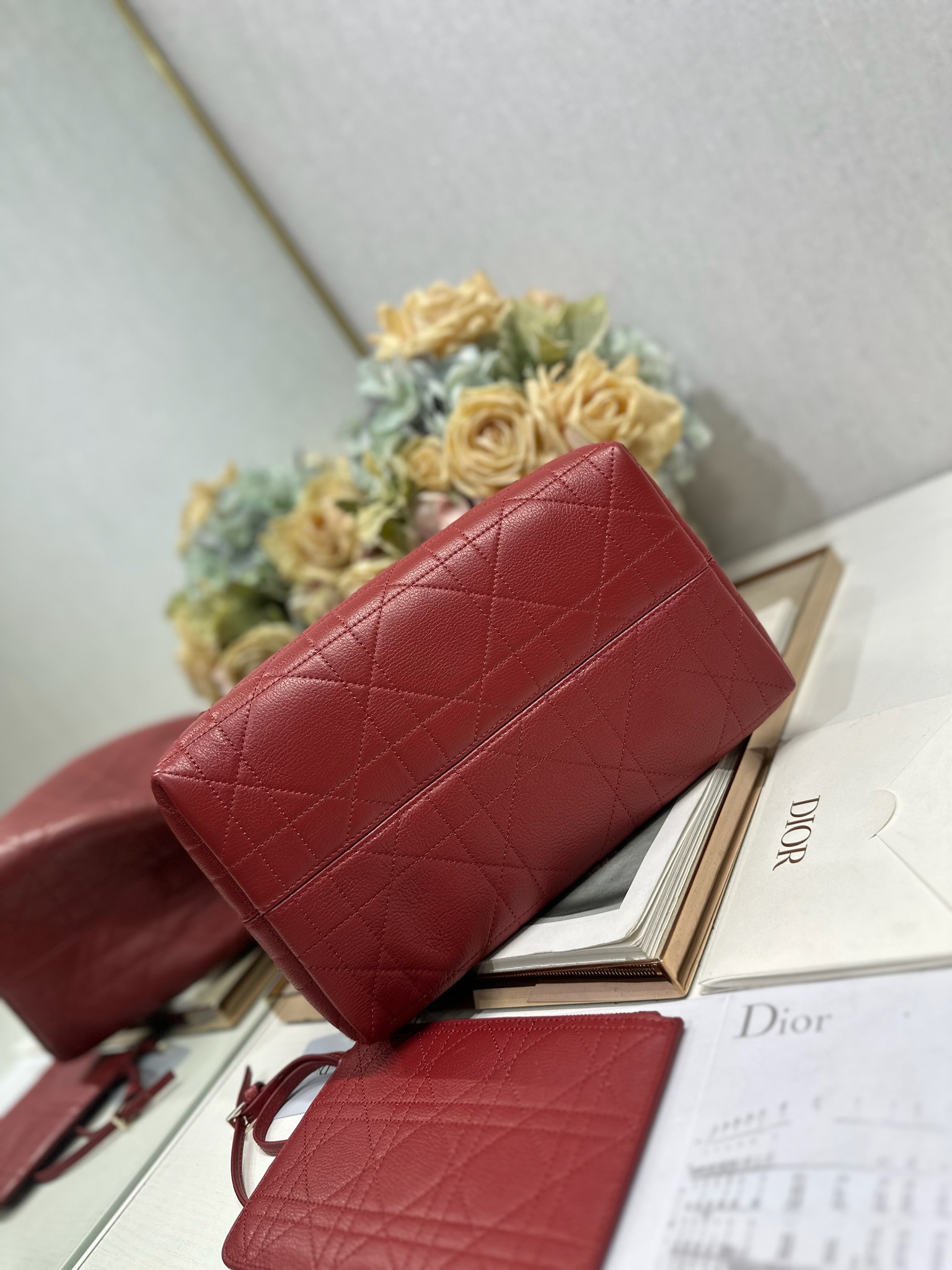 Dior Medium Toujours in Dark Red Cannage Goatskin