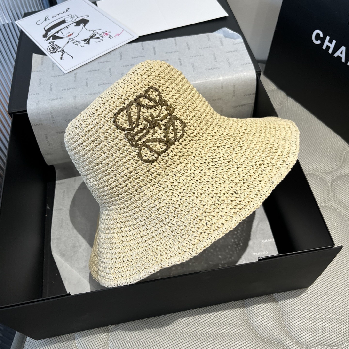 Loewe Paula's Ibiza Natural Hand-woven Raffia Embroidered Anagram Bucket Hat - KAIROO