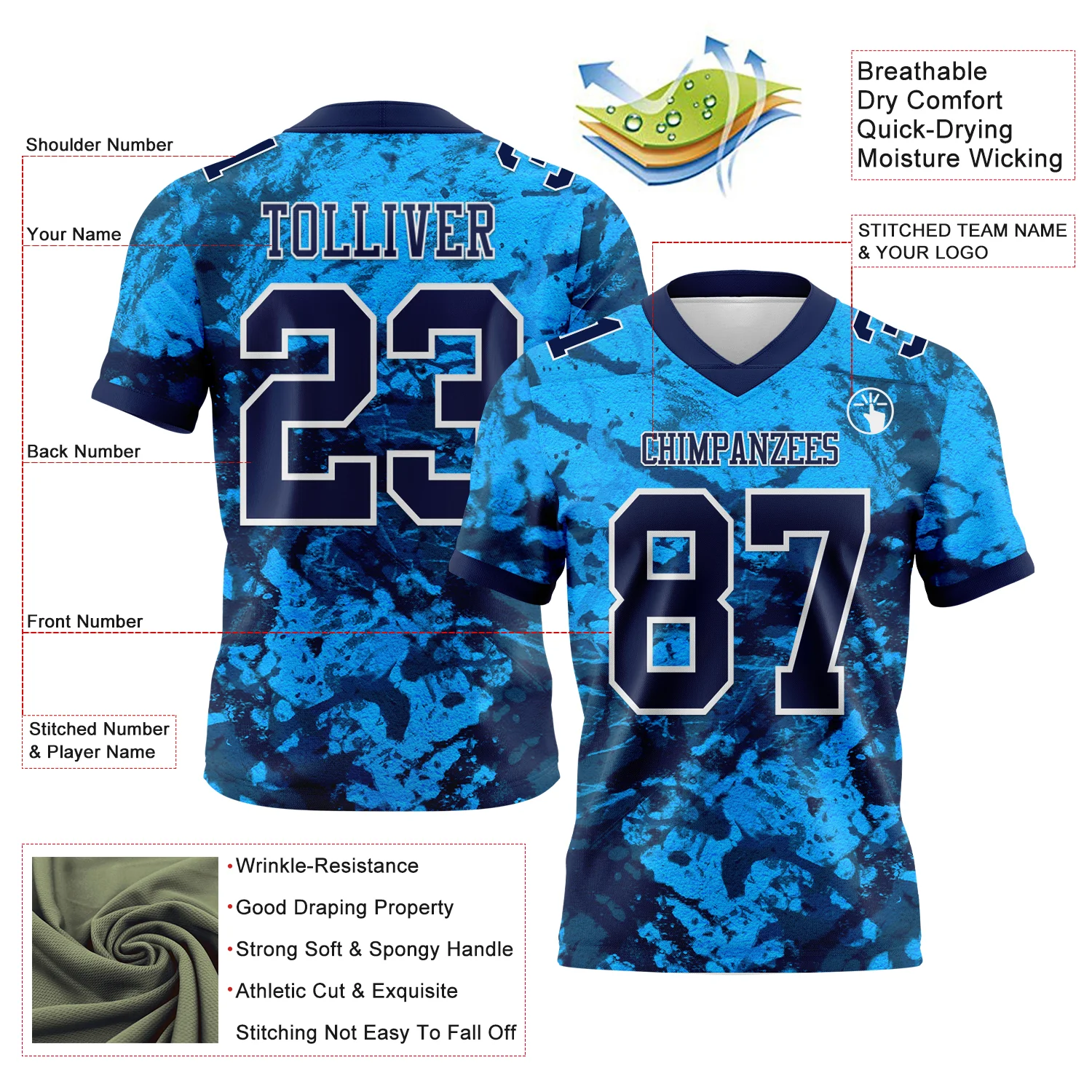 Custom Graffiti Pattern Navy-White 3D Pattern Authentic Football Jersey
