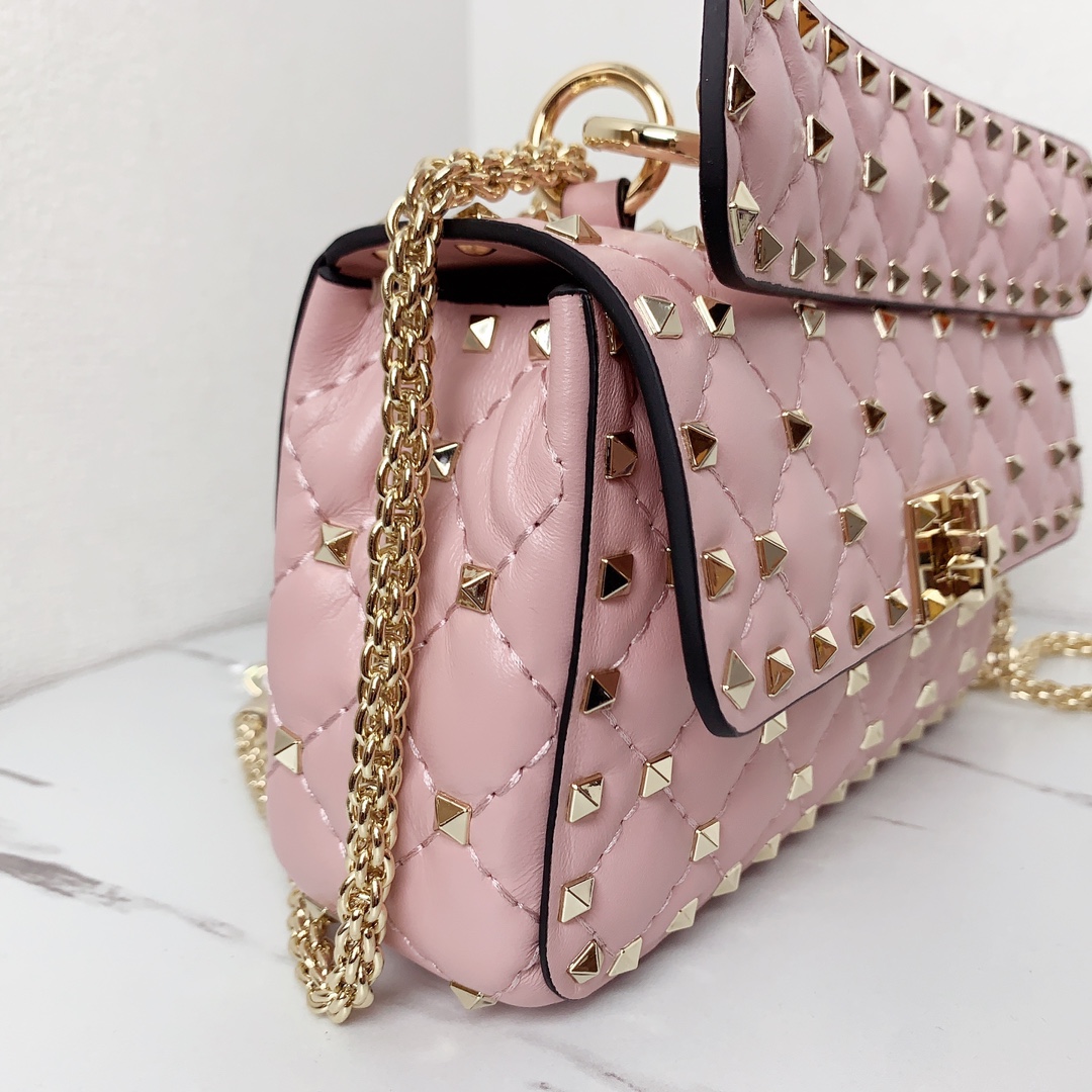 Valentino Classic Spike Medium Shoulder Bag in Lambskin-Pink