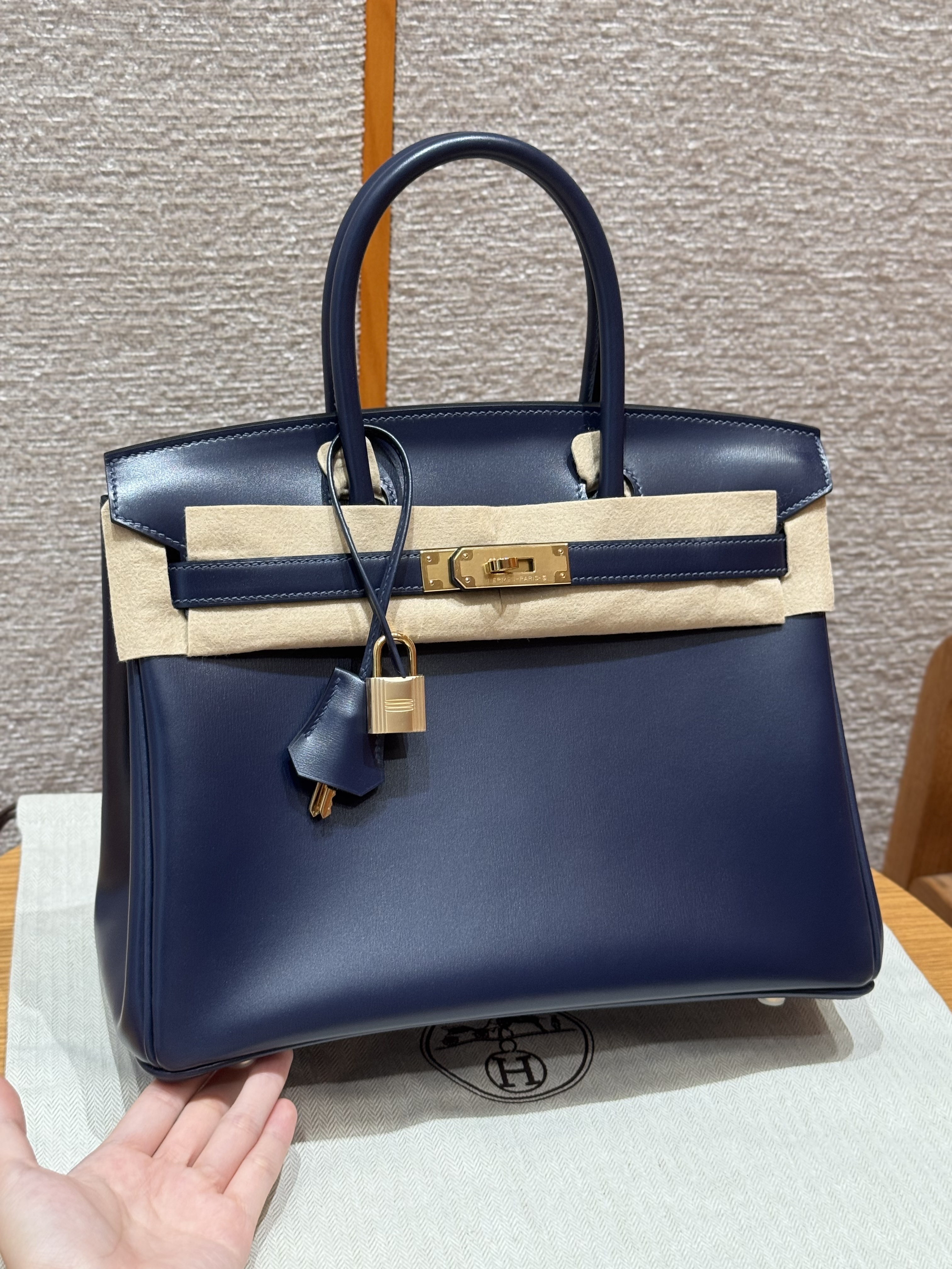 Hermes Blue Saphir Box Birkin 30 Bag