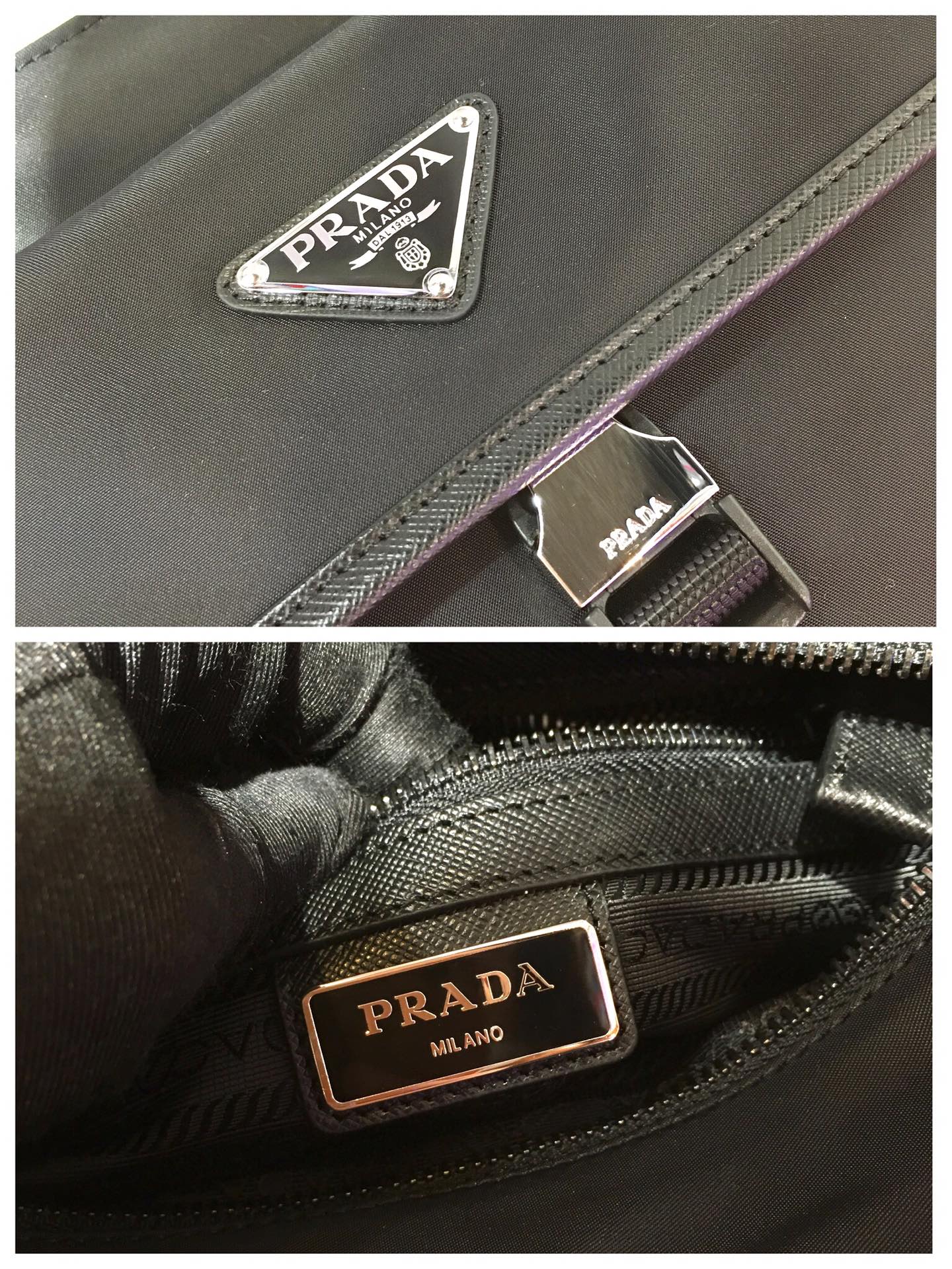 Prada TRIANGLE LOGO CROSSBODY BAG 25 IN BLACK RE-NYLON AND SAFFIANO LEATHER TRIM
