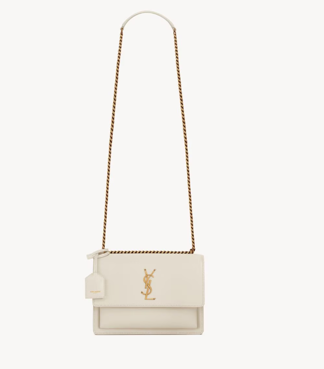 Saint Laurent White Smooth Calfskin Sunset Medium Bag