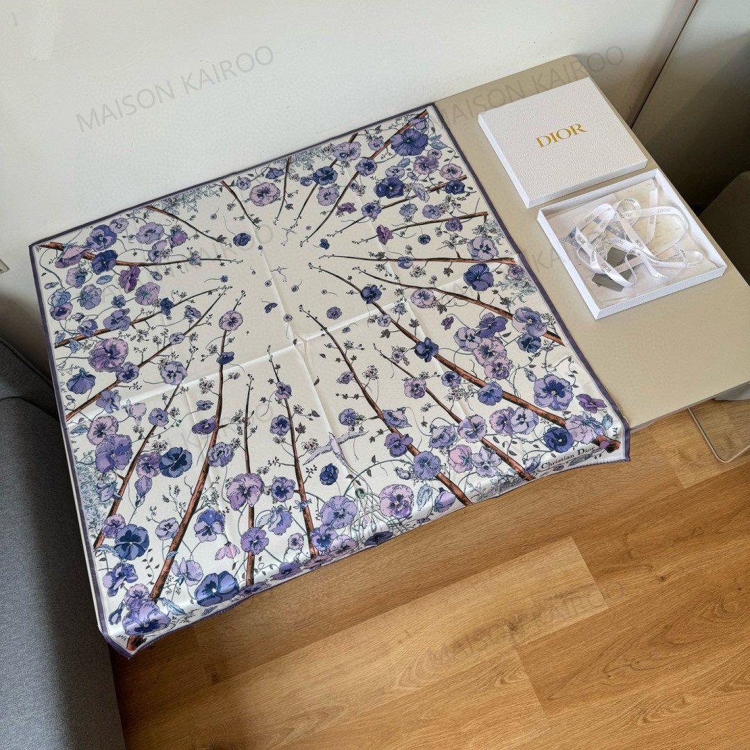 Dior Base Purple Floral Square Scarf - KAIROO