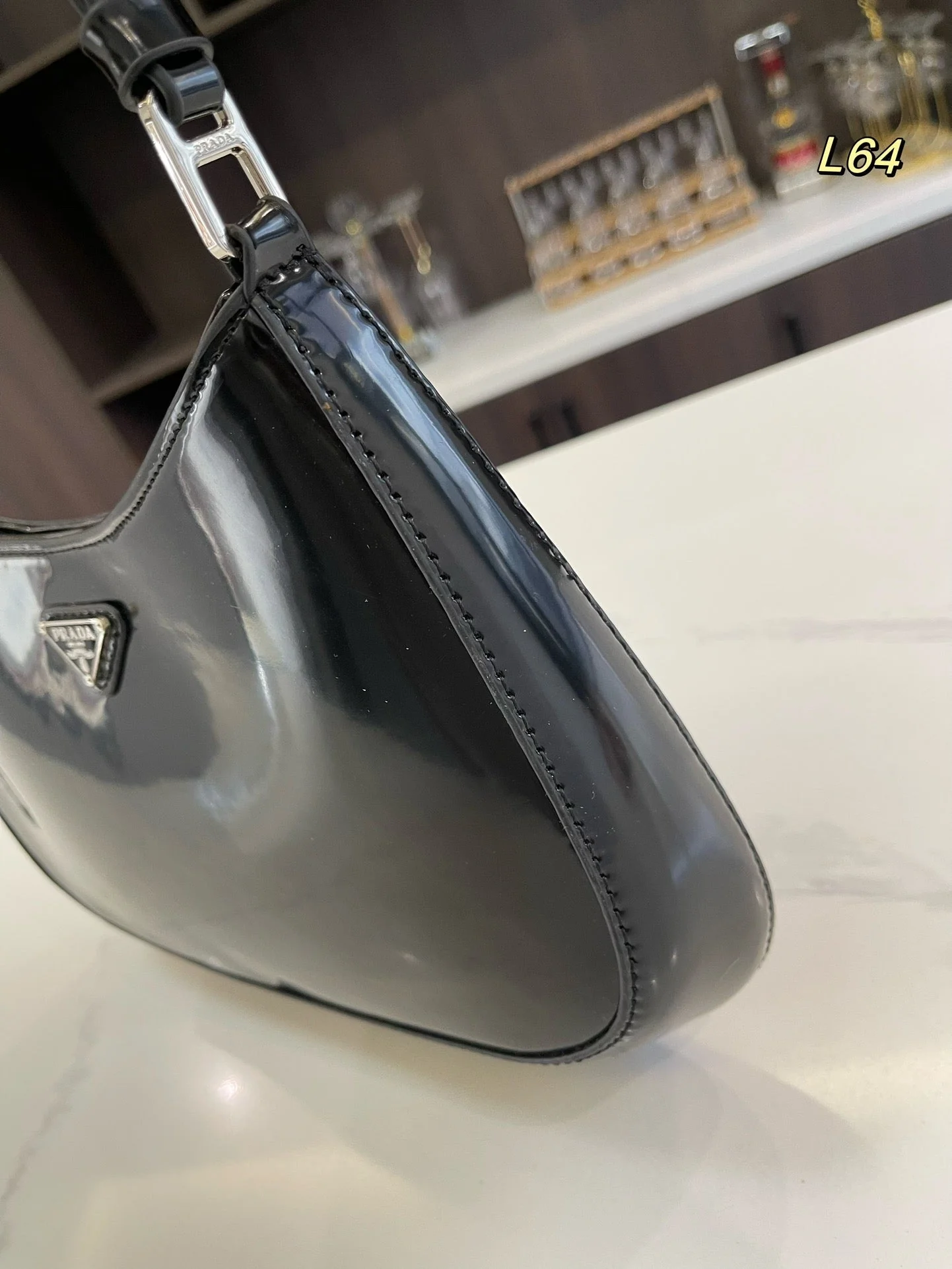Prada 30 CLEO SHOULDER BAG IN BLACK BRUSHED LEATHER