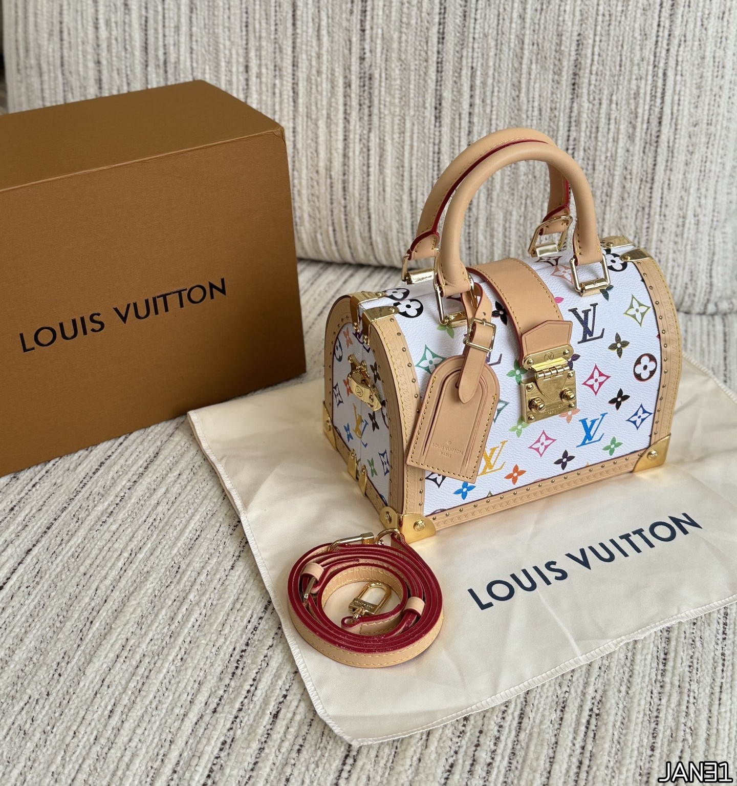 Louis Vuitton LV x TM Speedy Trunk 20 White Multicolore Monogram Canvas S-Lock Hard Dome Top Handle Bag - KAIROO