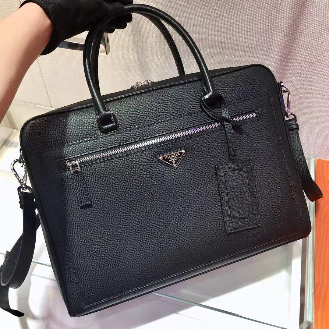 Prada  38 BRIEFCASE IN BLACK SAFFIANO LEATHER
