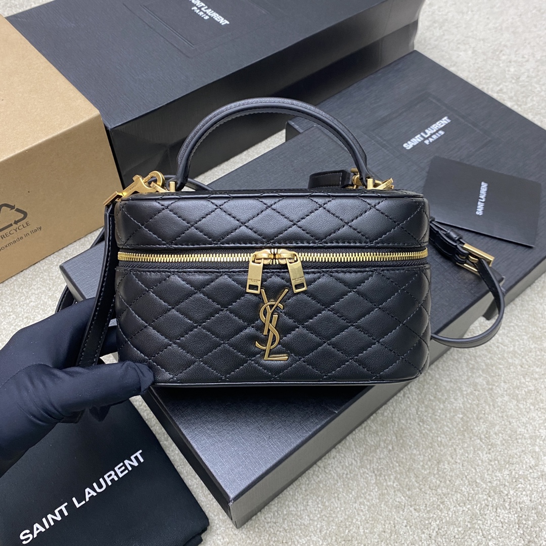 Saint Laurent Black Small Gaby Vanity Bag in Lambskin