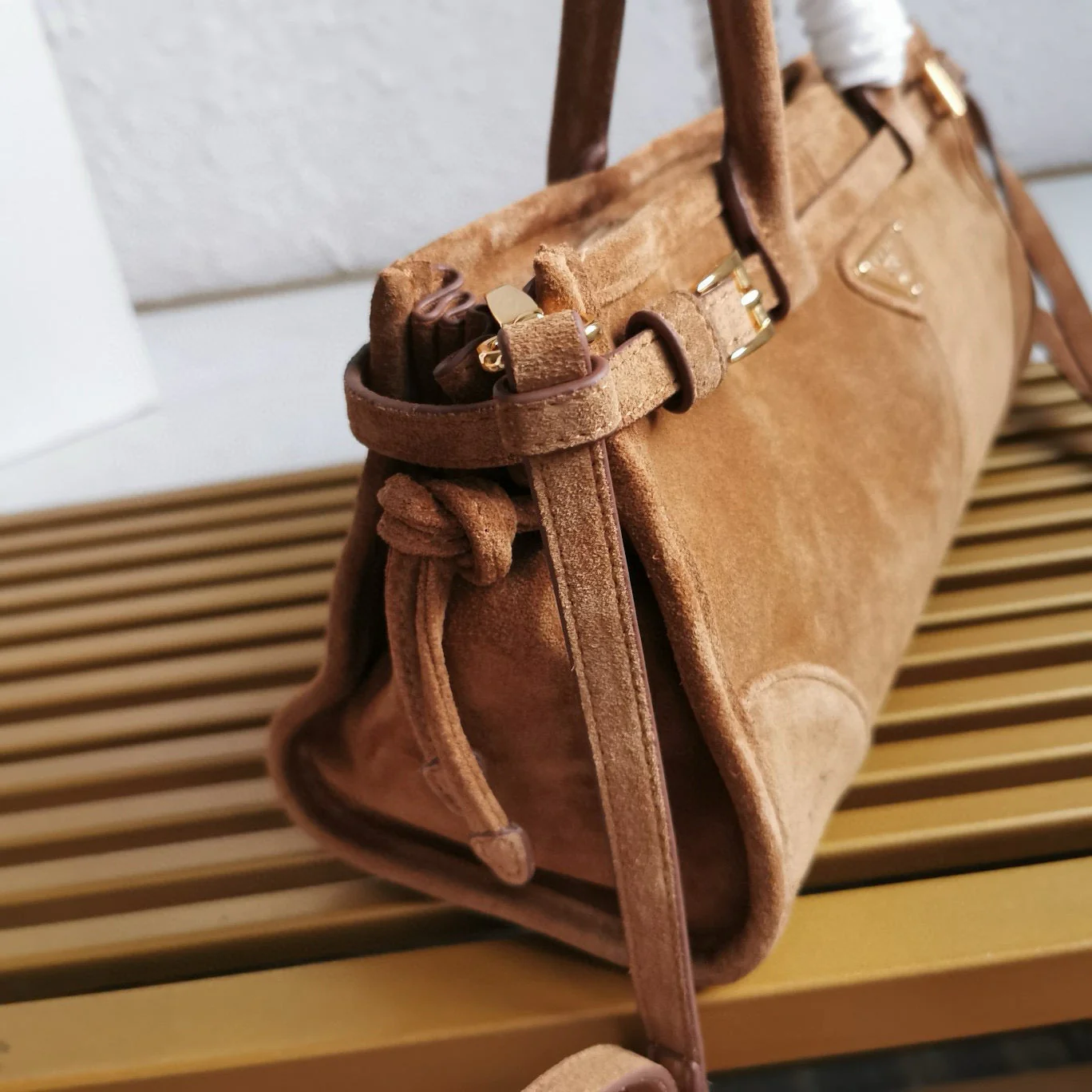 Prada Medium Bonnie 32cm Brown Suede Bag