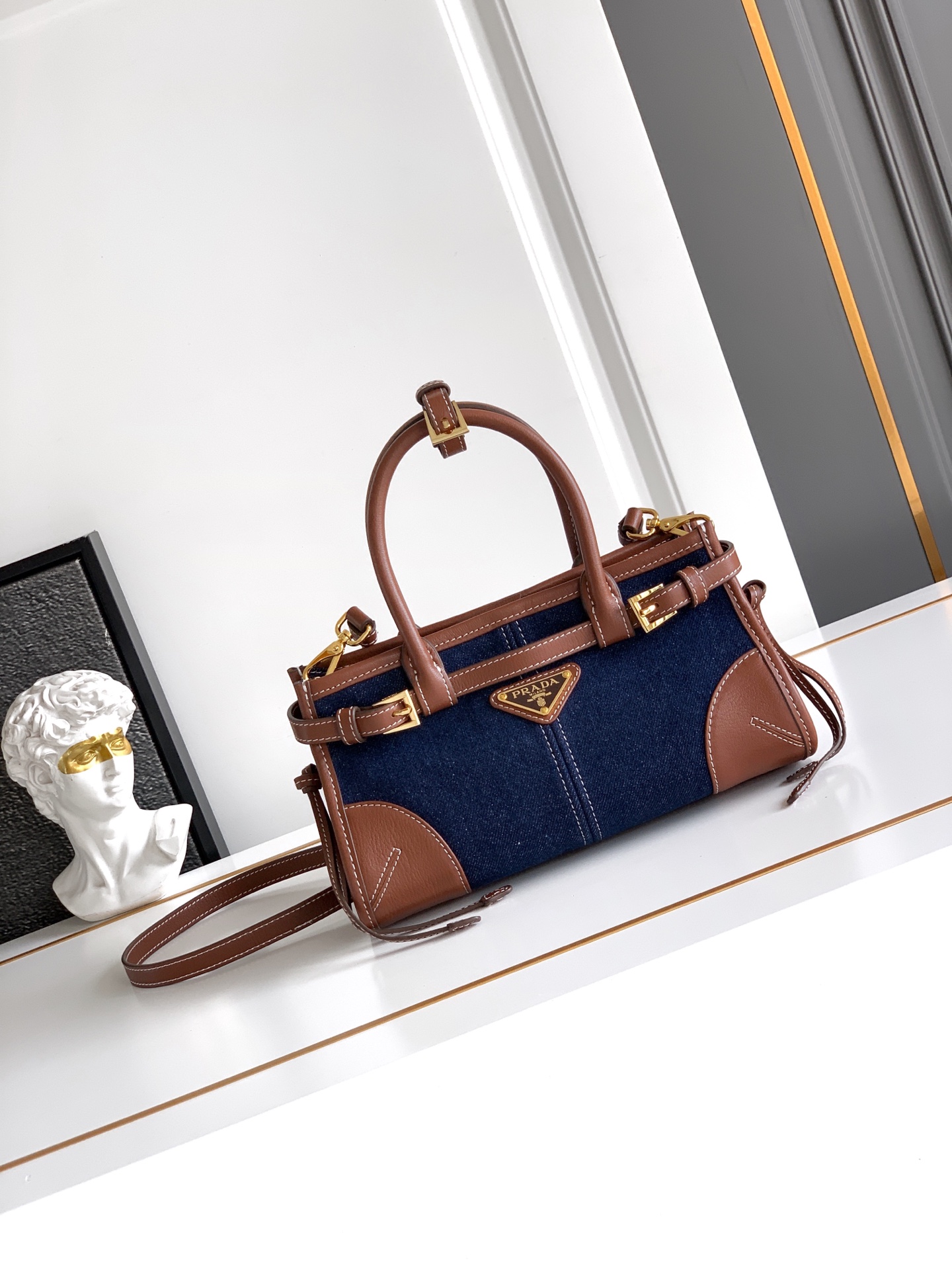 Prada Bags Bonnie SoftLux Denim With Cowhide 1BA486 (10A Mirror Version)