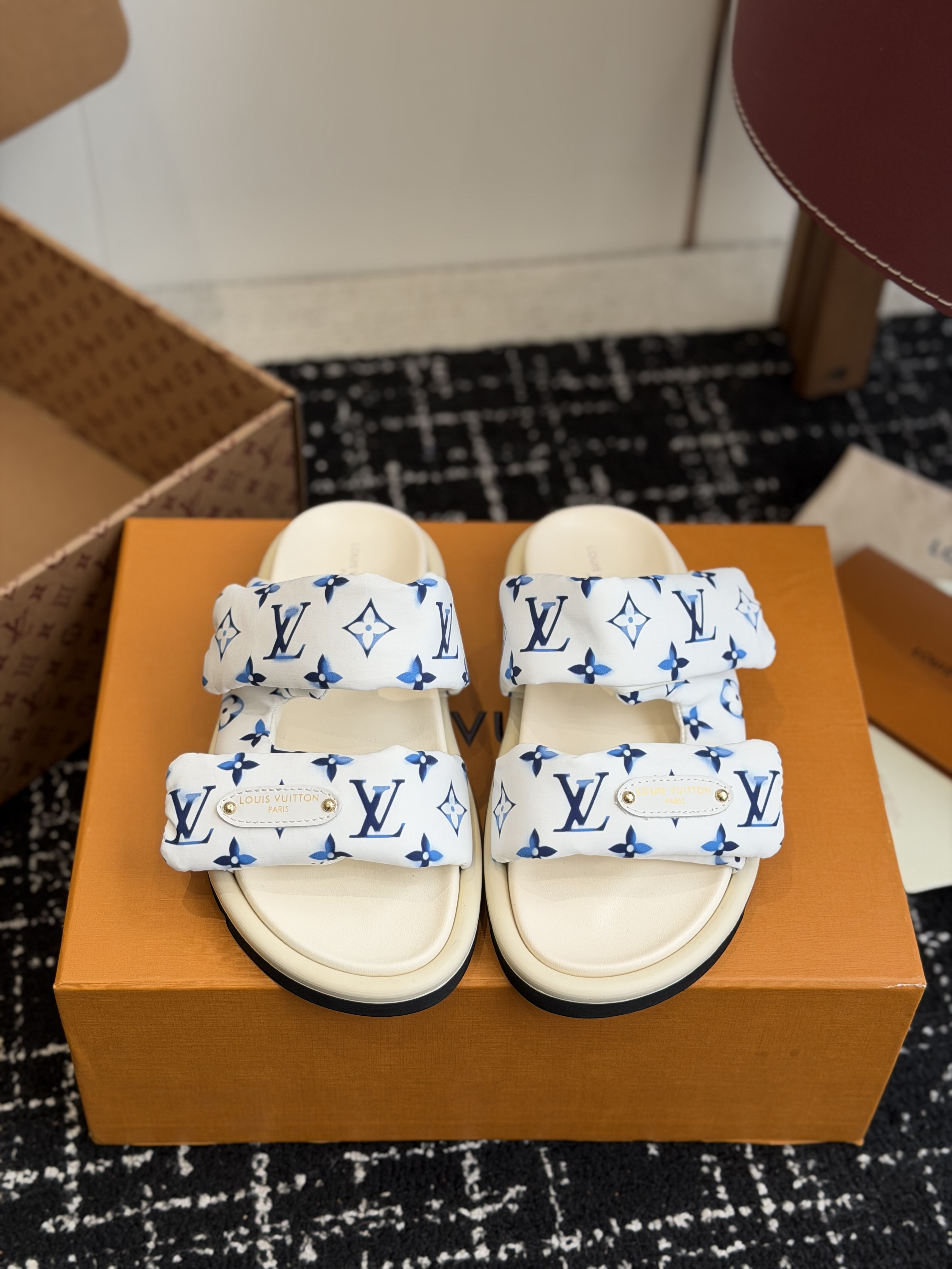Louis Vuitton Monogram Nylon Print Pool Pillow Double Strap Padded Slides Sandals - KAIROO