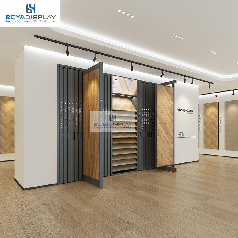 New Design Eco-Friendly Water Resistant Pull-Out Rotating Card Slot Parquet PVC Wood Solid Flooring Combination Display Rack