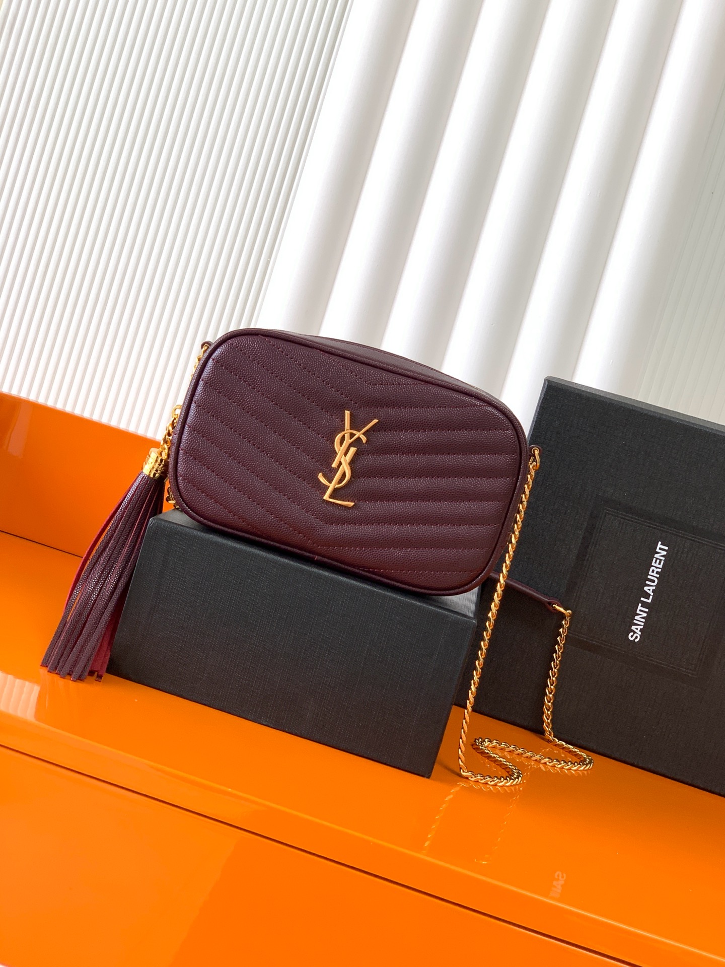 YSL Saint Laurent Lou Mini Bag in Quilted leather-Rouge Cabernet