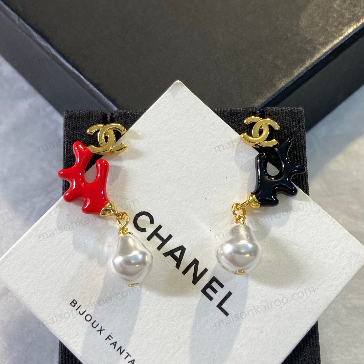 Chanel Coral-Effect Pearl Dangle Earrings - KAIROO