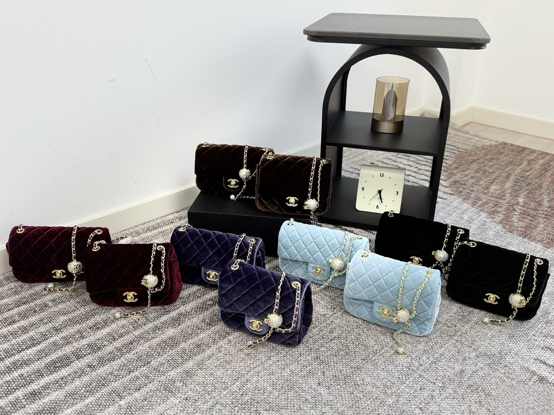 Chanel Mini Square CF 20CM /17CM Velvet Quilted Crystal Ball Pearl Crush Chain Flap Shoulder Bag - KAIROO
