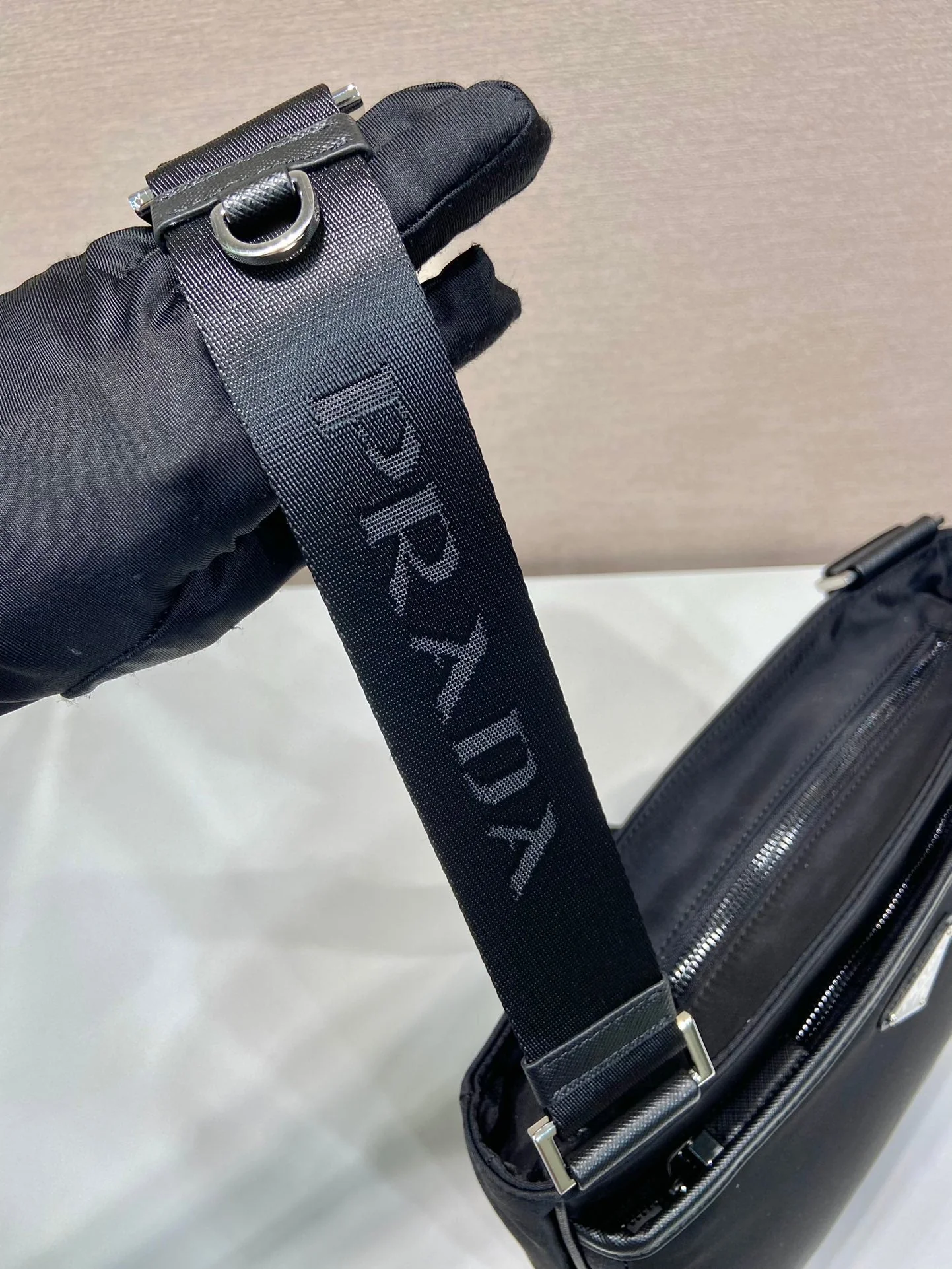 Prada SQUARE BAG 28 IN BLACK RE-NYLON AND SAFFIANO LEATHER TRIM