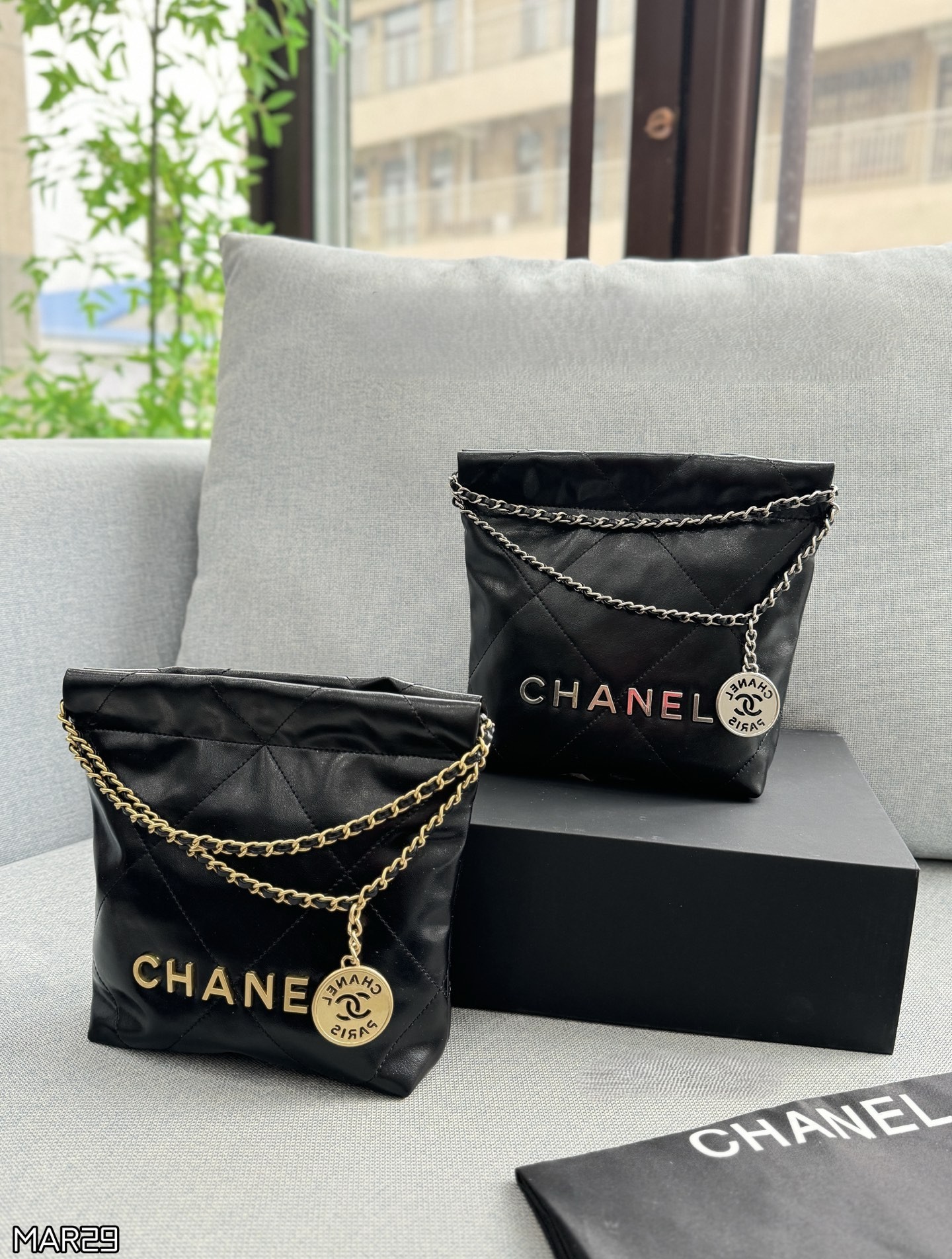 Chanel 23S Mini Quilted Leather Logo Charm Drawstring Trash Bucket Shoulder Bag - KAIROO