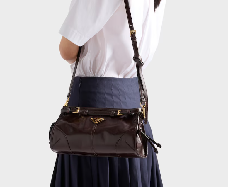 Prada Bonnie small Leather shoulder bag-Dark Brown 1BH215
