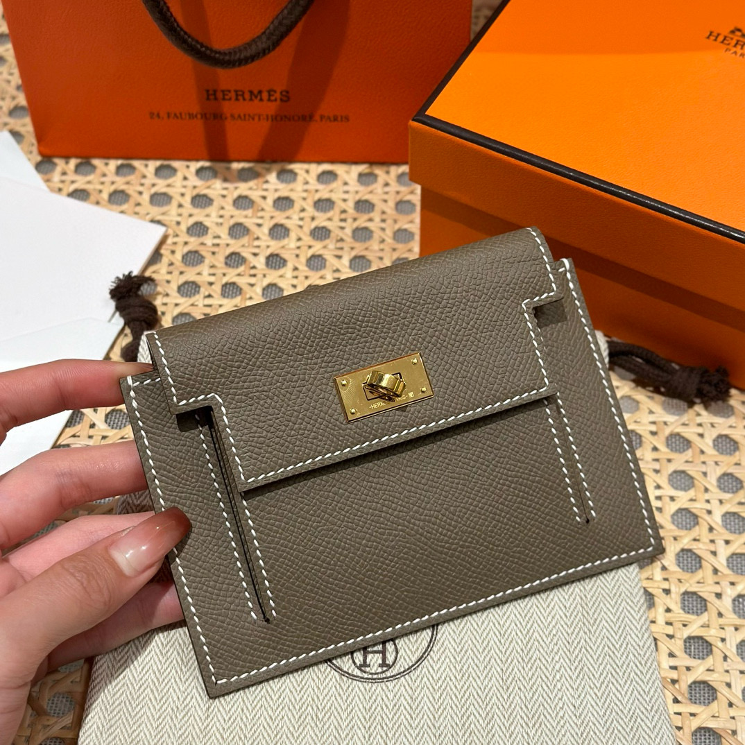 Hermes Etoupe Epsom Kelly Pocket Compact Wallet